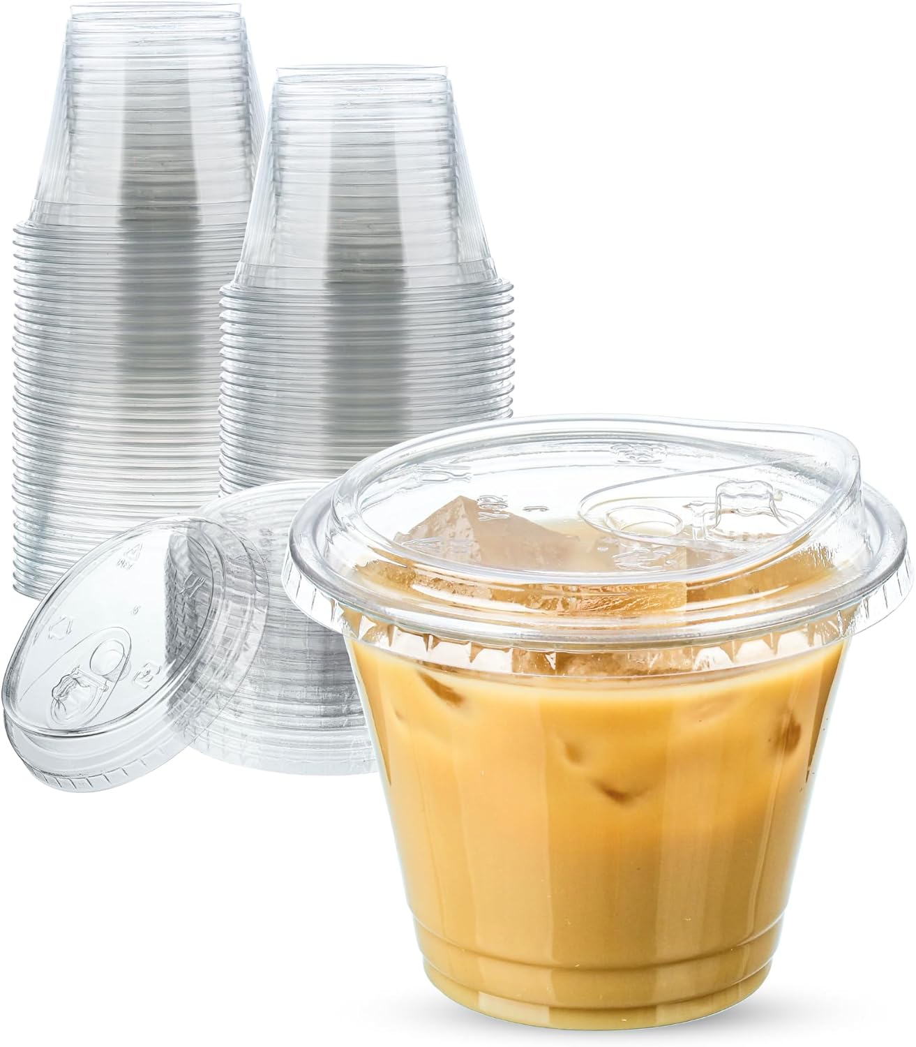 Clear Plastic Cups with Sip-Lids, 25 Sets Disposable Plastic Iced Coffee Cups with Strawless Lids, To Go Coffee Cup for Smoothie, Milkshake, Cold Drinks