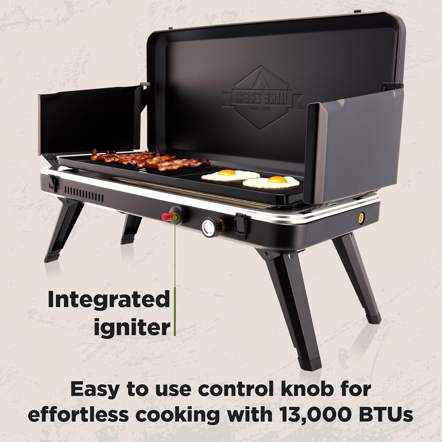 Hike Crew Gas Camping Grill &#x26; Griddle - 13,000 BTU Portable Propane Grill with Integrated Igniter &#x26; More!