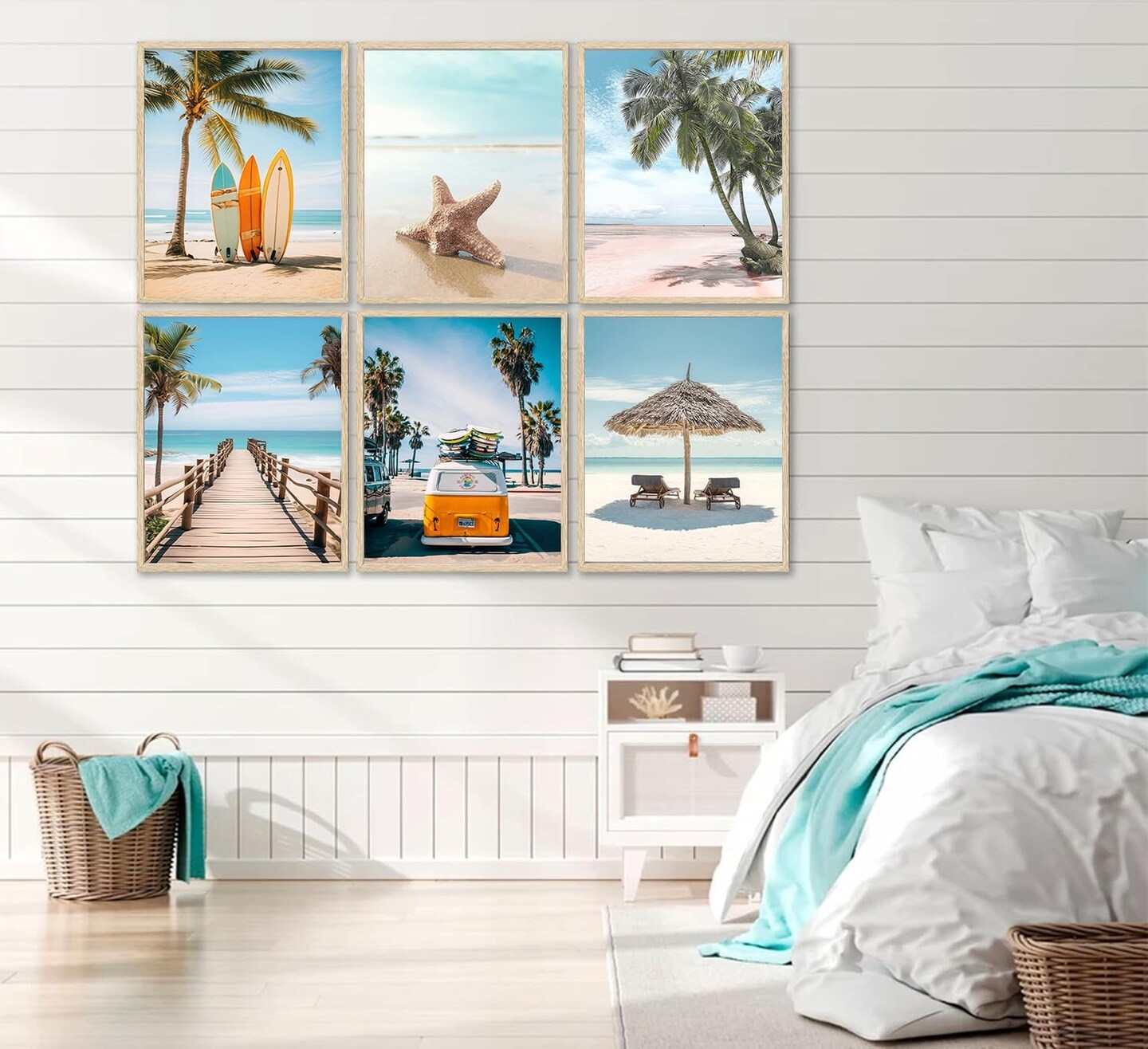 Blue Coast Surfboard Wall Art Beach Aesthetic Wall Decor College Style Beach Scenery Painting Picture Print Seascape Theme Poster Suitable for Living Room Dining Room Study Corridor Frameless 8x10 In