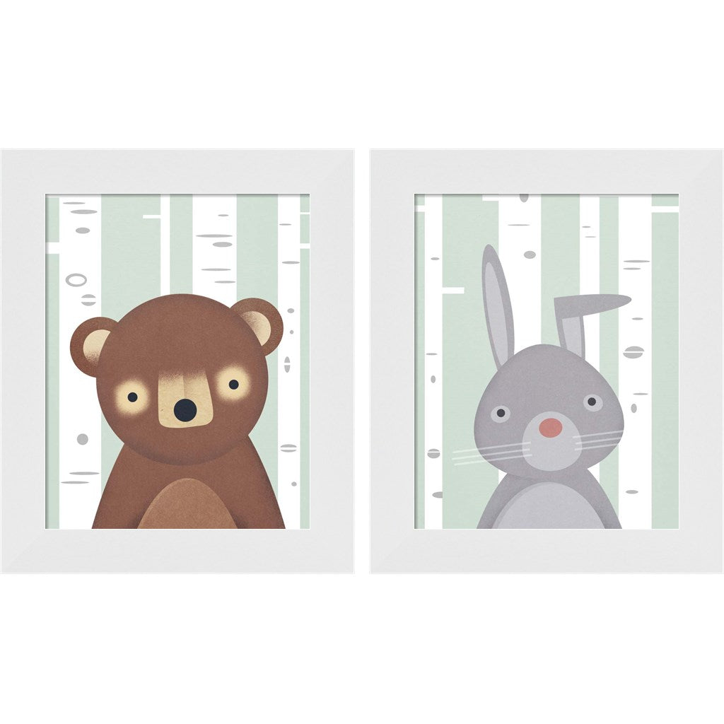 Bear & Bunny by Martin Wickstrom, 2 Piece White Framed Art Set
