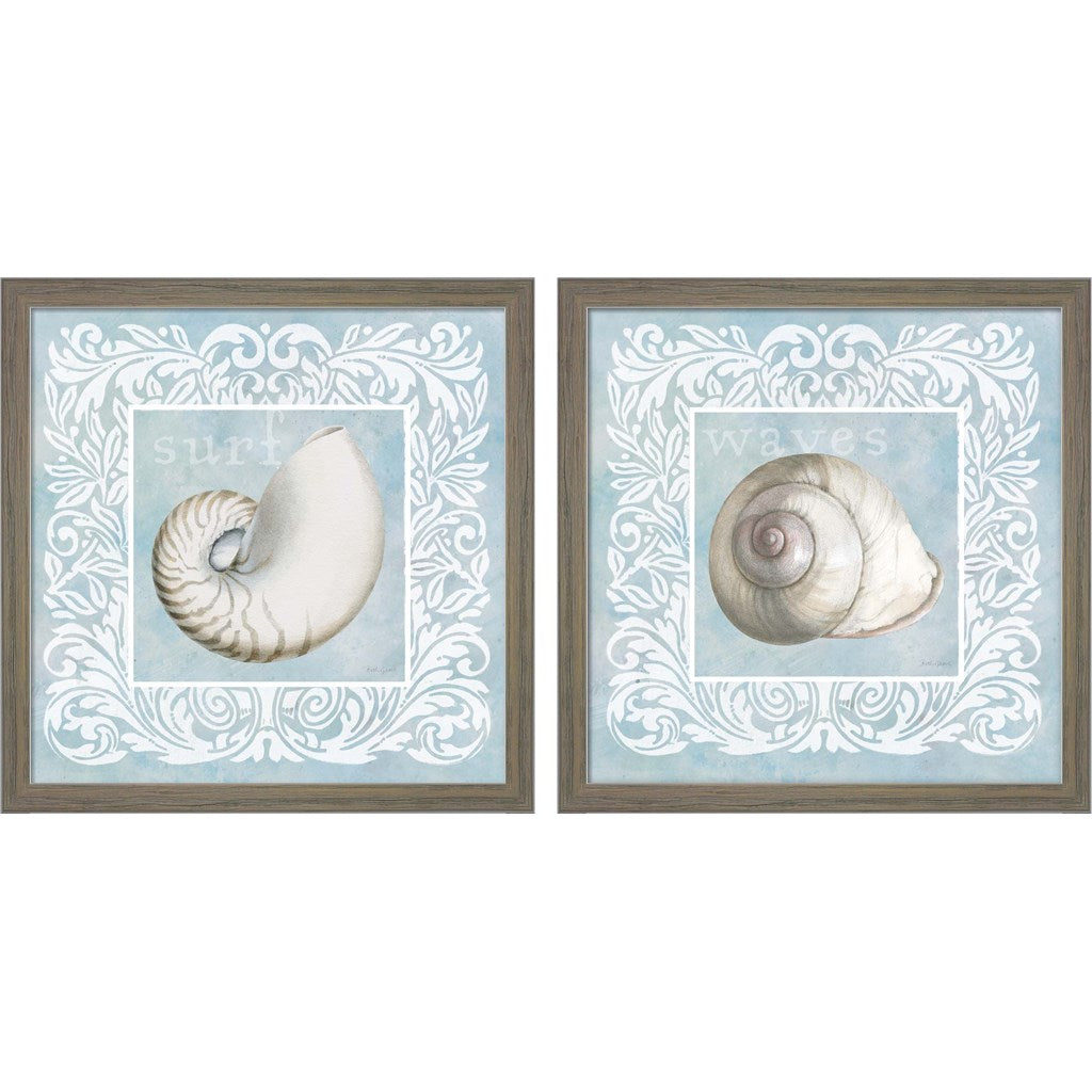 Sandy Shells on Blue - Nautilus & Snail by Beth Grove, 2 Piece Rustic Grey Framed Art Set