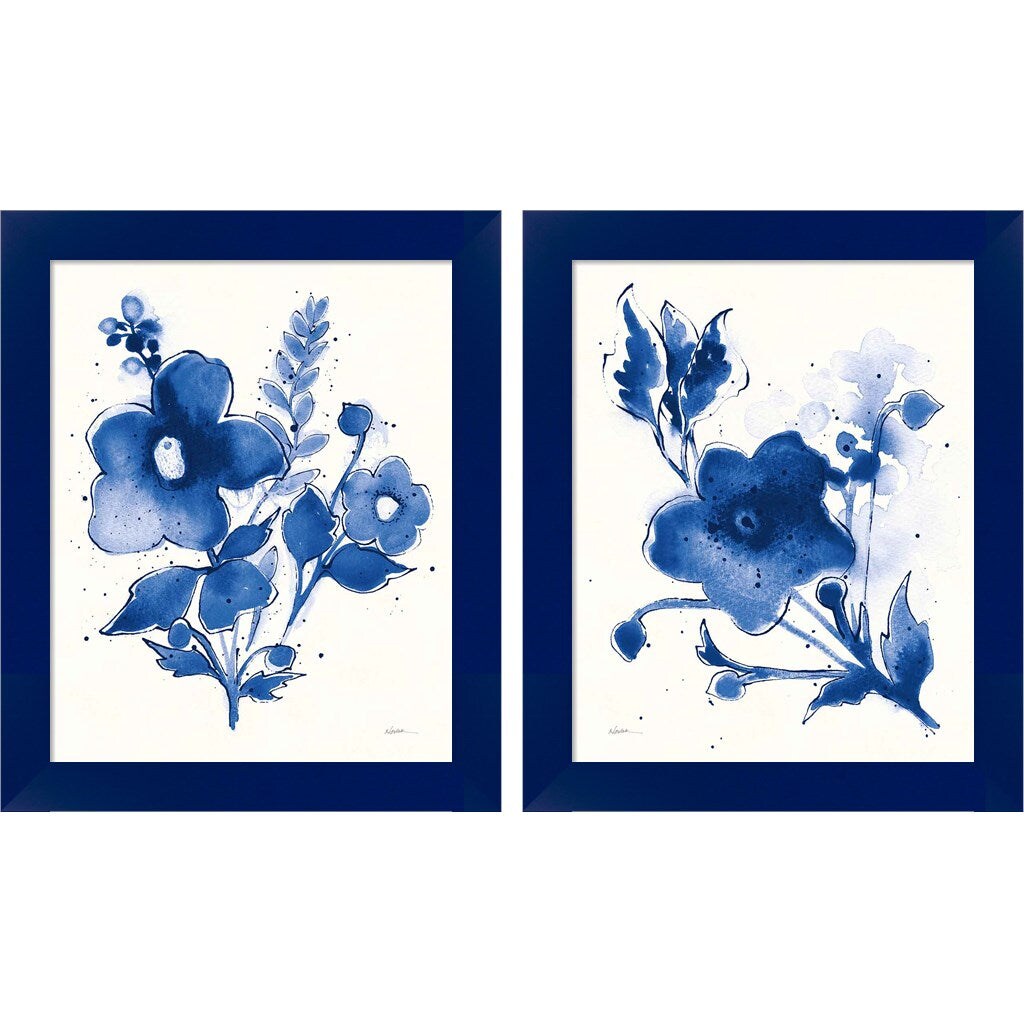 Independent Blooms Blue by Shirley Novak, 2 Piece Blue Framed Art Set