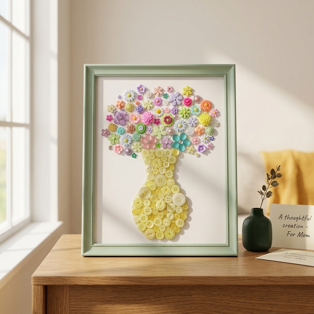 Flower Button Art Bundle | 75+ Assorted Flower Buttons + Yellow Fillers | Craft & DIY Decor Kit (8” x 10” Frame Size)