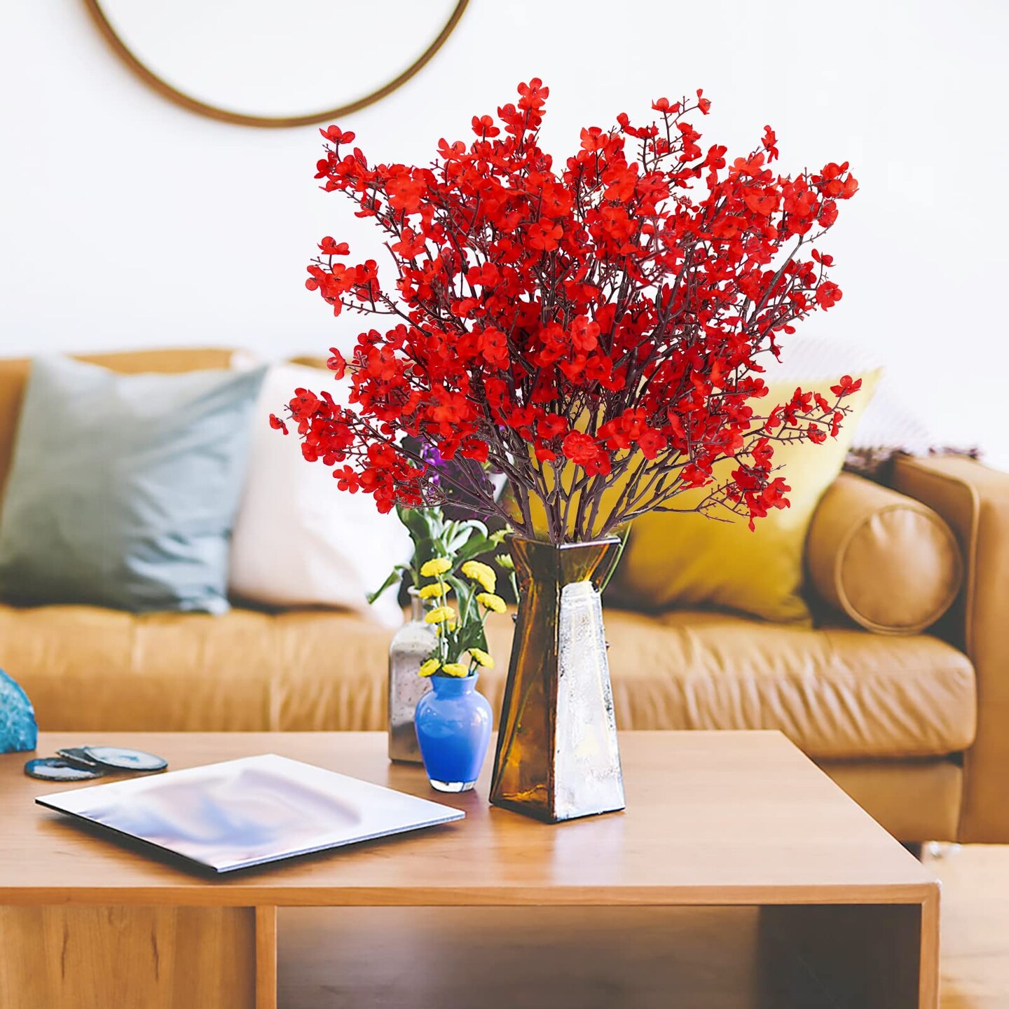 6 Pcs Babys Breath Artificial Flowers Bulk Silk Red Faux Flowers Real Touch Gypsophila Bouquet for Christmas Halloween Home Wedding Decoration