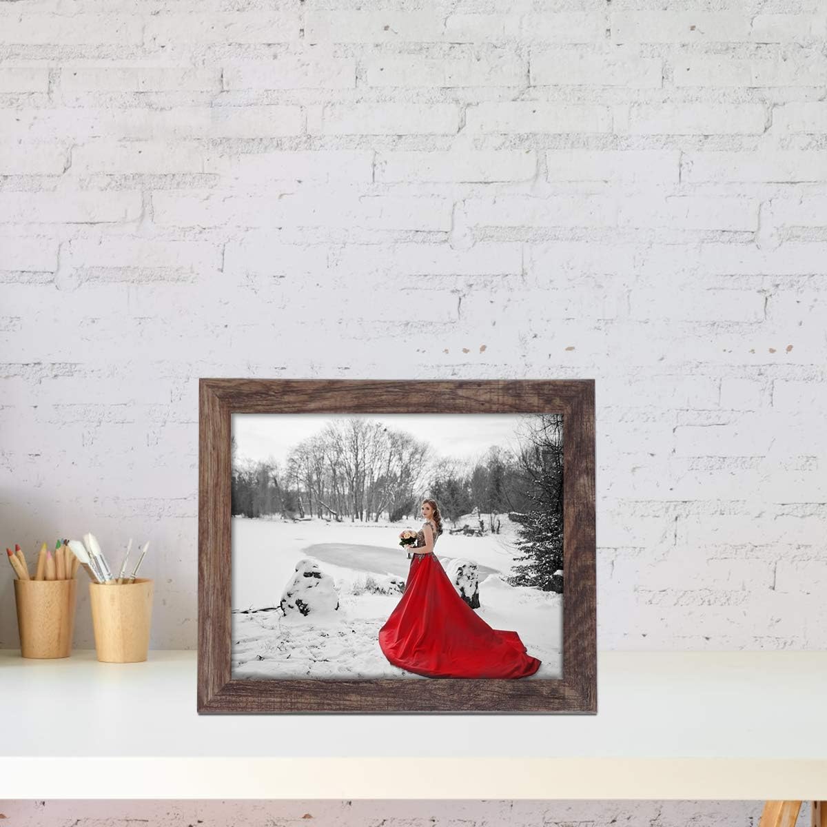 8x10 Picture Frame Wood Patten Rustic Brown Photo Frames Packs 4 with High Difinition Plexiglass for Tabletop or Wall Decor