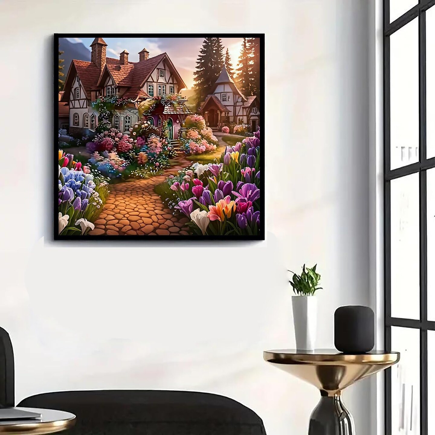 5D Diamond Painting Kit for Adults Beginners,DIY House Flower Paint by Diamond Art Kits,Suitability Friends Full Round Drill Diamonds Dots Gem Art