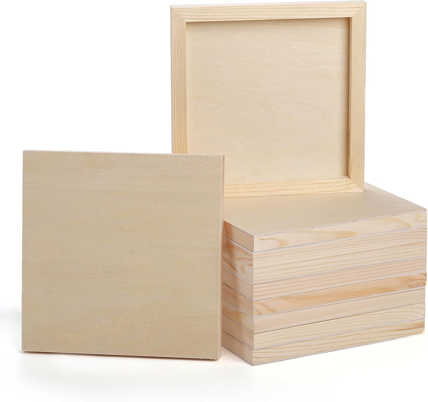 10 Pack Unfinished Wood Panels, 8 x 8 Inches Birch Wooden Cradled Painting Panel Canvas Boards for Watercolor, Arts and DIY Crafts, Easel Display, Use with Oils, Acrylics