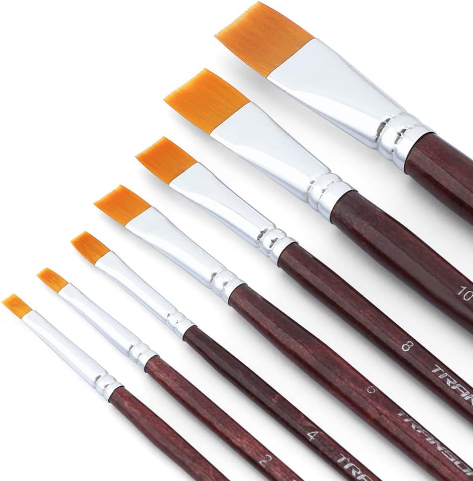 Flat Paint Brush Set 7pcs for Acrylic Watercolor Gouache Oil and Body Painting