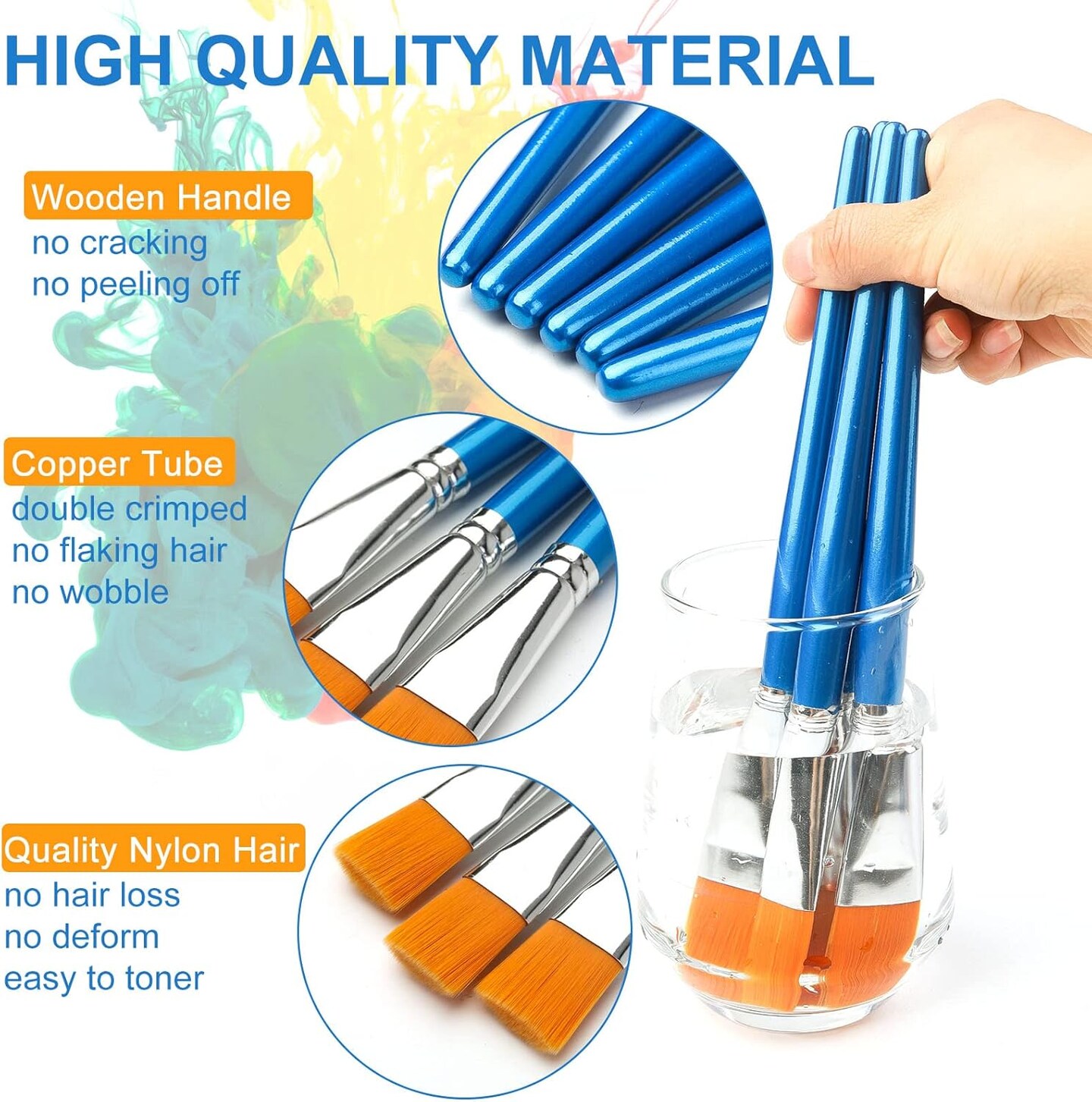 1 inch Flat Paint Brushes for Acrylic Painting,12 Pieces Large Synthetic Paint Brushes Bulk with Wooden Handle for Acrylic, Watercolor, Oil, Crafts, Face Body Art Robin