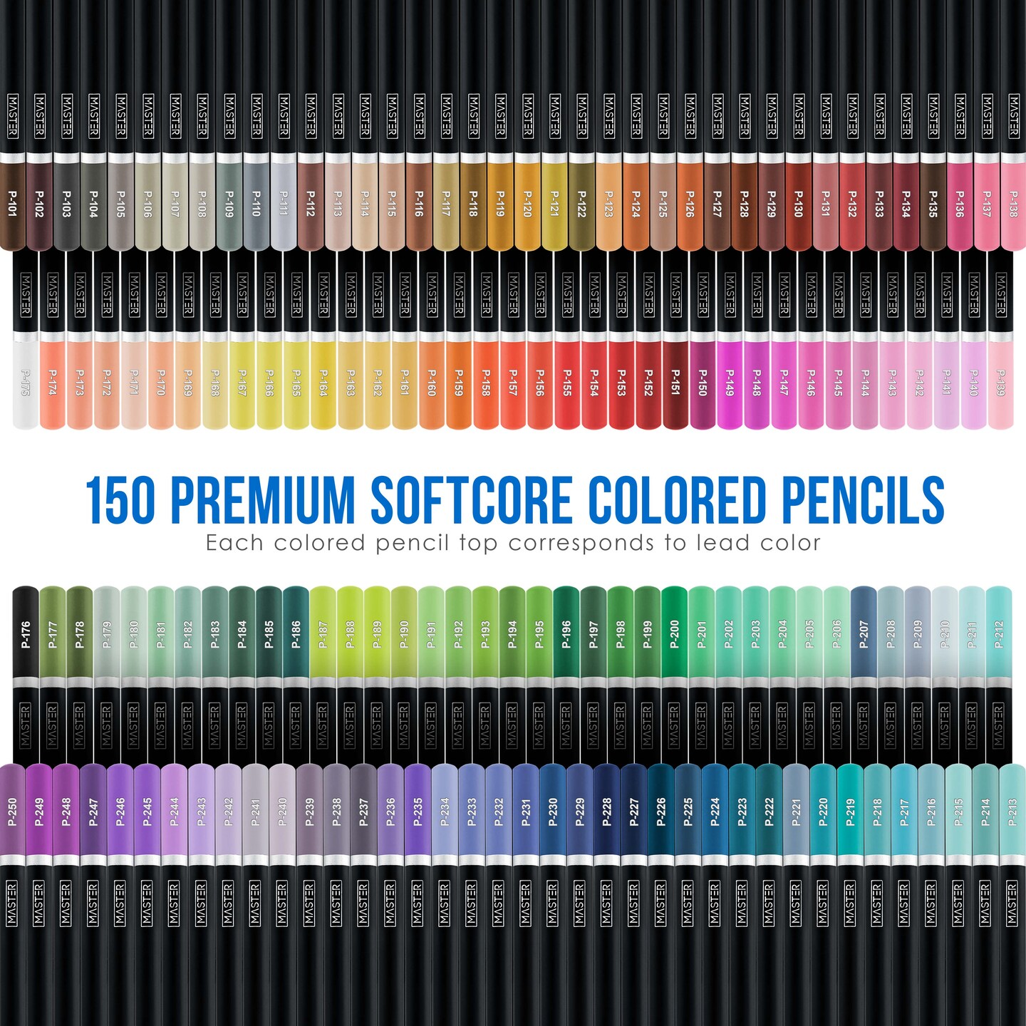 Master 150 Colored Pencil Mega Tin Set with Premium Soft Thick Core Vibrant Color Leads with 2 Packs 9&#x22; x 12&#x22; Sketch Pads Drawing Paper - Artist Art