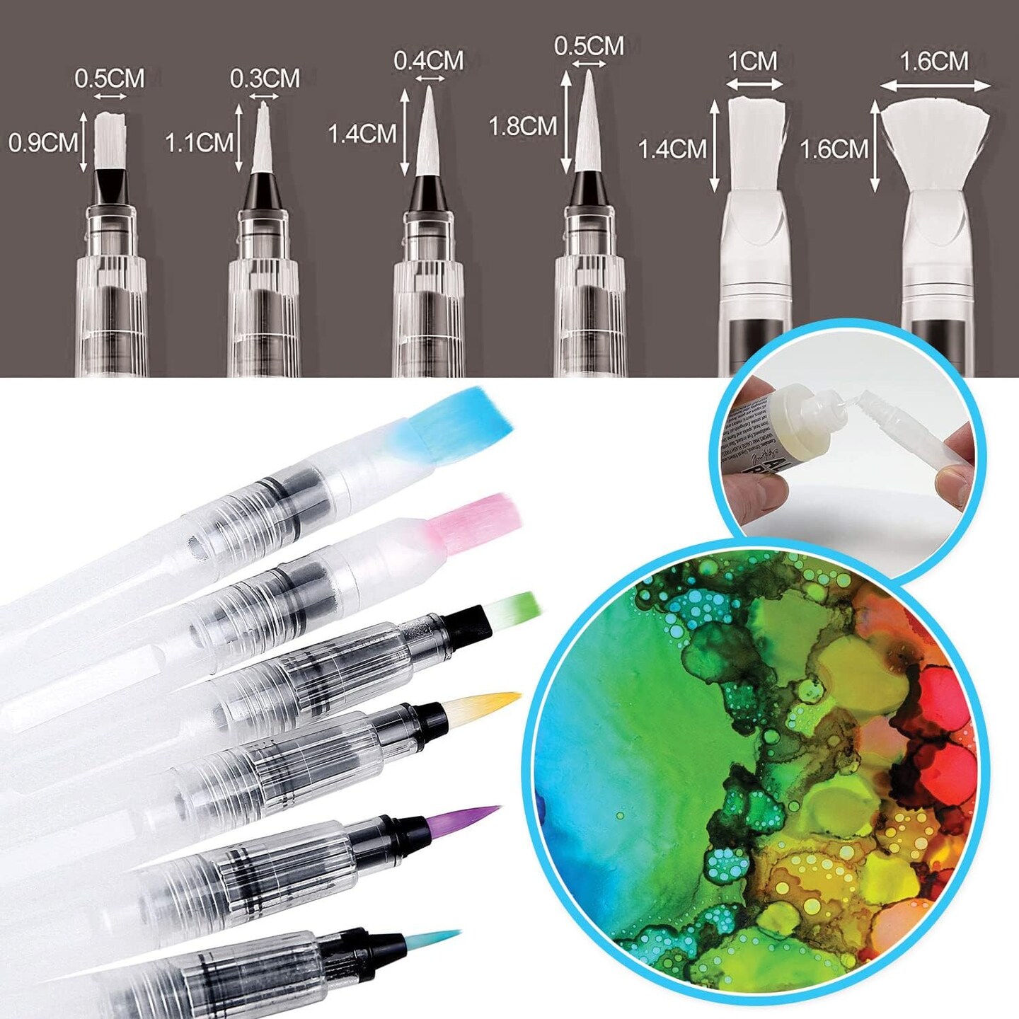 Alcohol Ink Blending Solution - Ranger Blending Solution Tim Holtz 2-Ounce, Alcohol Ink Supplies 6 Pixiss Blending Brush Pens