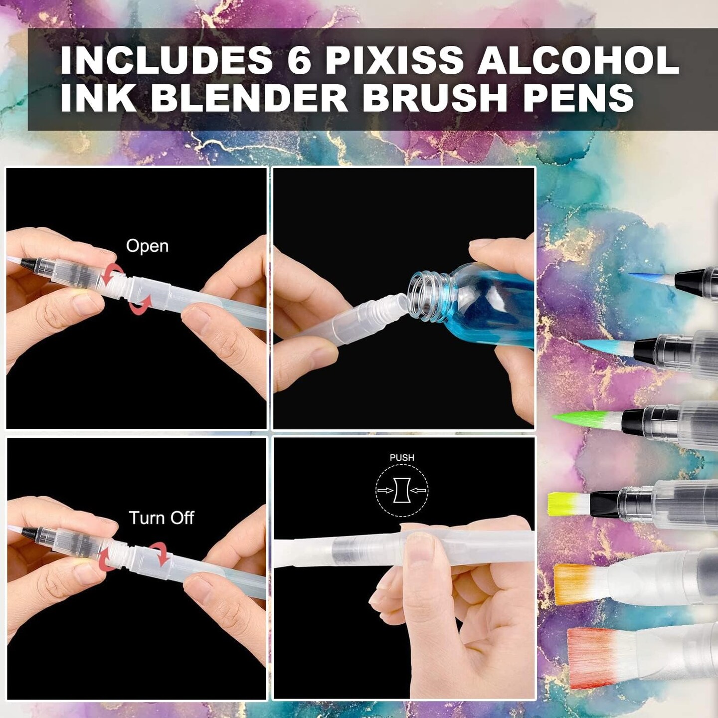 Alcohol Ink Blending Solution - Ranger Blending Solution Tim Holtz 2-Ounce, Alcohol Ink Supplies 6 Pixiss Blending Brush Pens