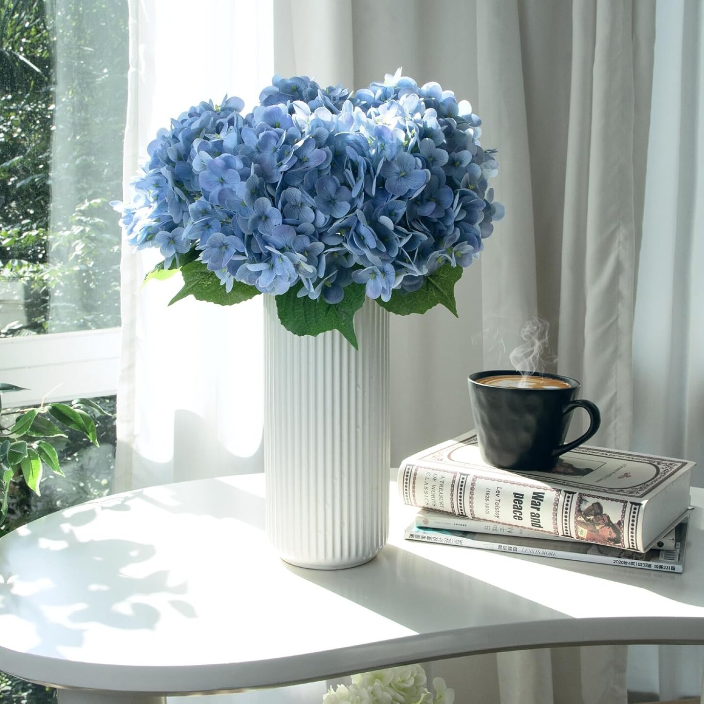5PCS Hydrangea Artificial Flowers, Real Touch Latex Hydrangeas, Realistic Faux Floral D&#xE9;cor for Home Office Wedding Bouquets Centerpieces Party(Blue)