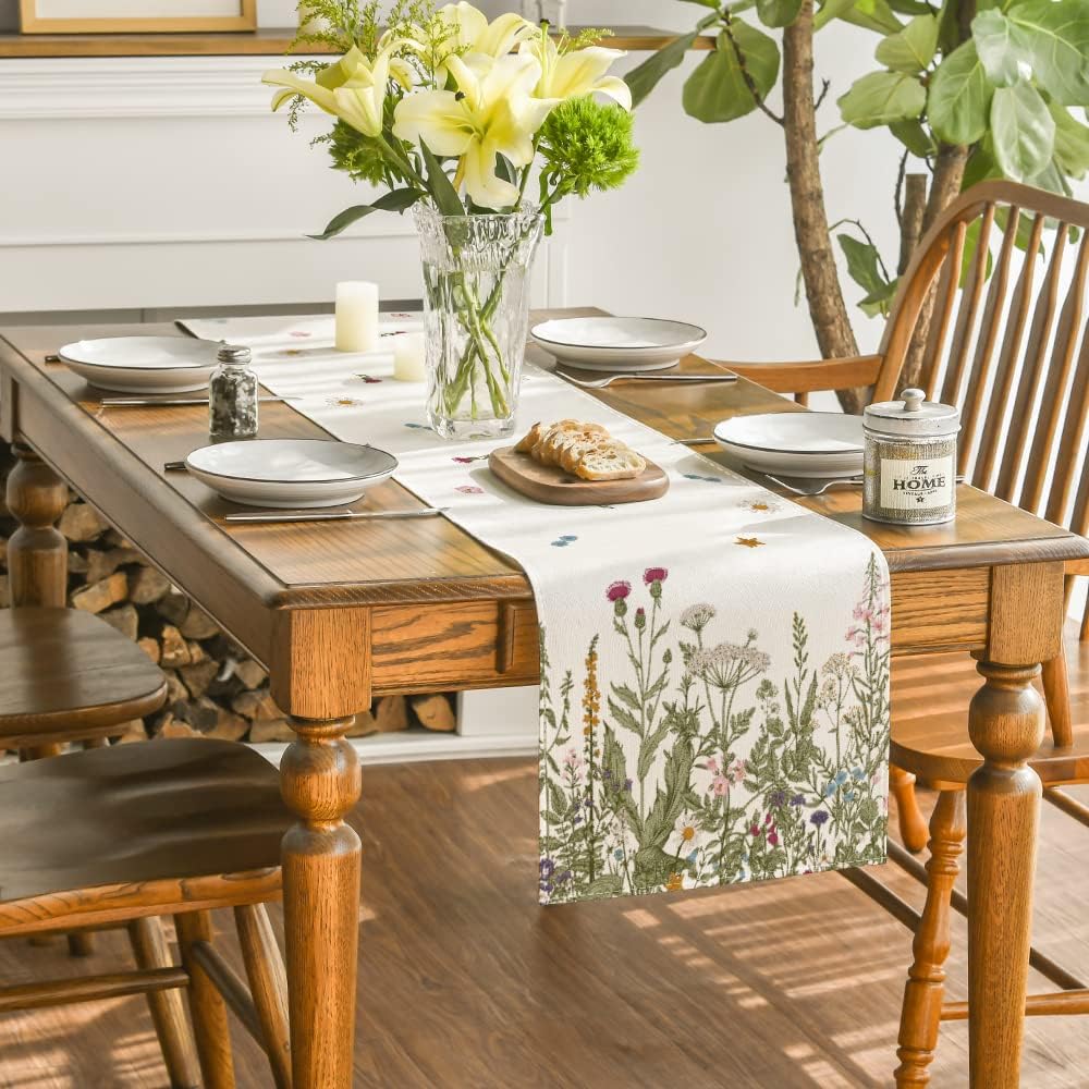 13x72” Antique Herbs & Wildflowers Table Runner – Spring/Summer/Fall Home Decor