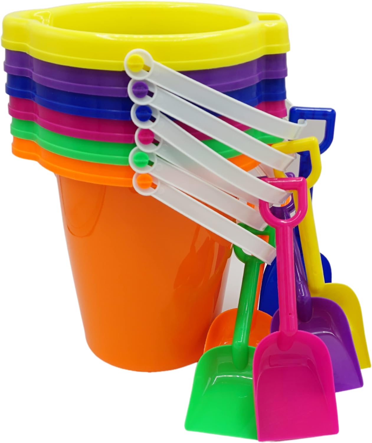 4E&#x27;s Novelty 6 Pack Beach Buckets with Shovels Bulk &#x2013; 7.5&#x22; Sand Buckets &#x26; Shovels for Sand &#x26; Outdoor Play