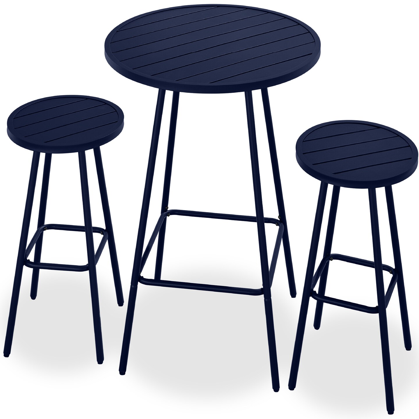 Best Choice Products 3-Piece Steel Patio Bar Height Round Bistro Set w/ Backless Stools, Slatted Design