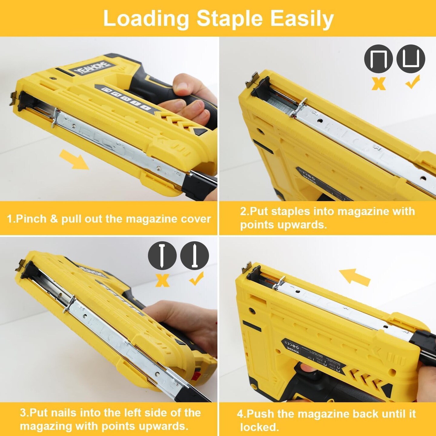 Electric Staple Gun, 5 in 1 Cordless Staple Gun for Upholstery with 1200 5/16&#x22; Staples, 600 1/2&#x22; U-Shape Staples, 600 19/32&#x201D; pin Nails, 60019/32&#x201D; Nails and 1 USB Charger Cable