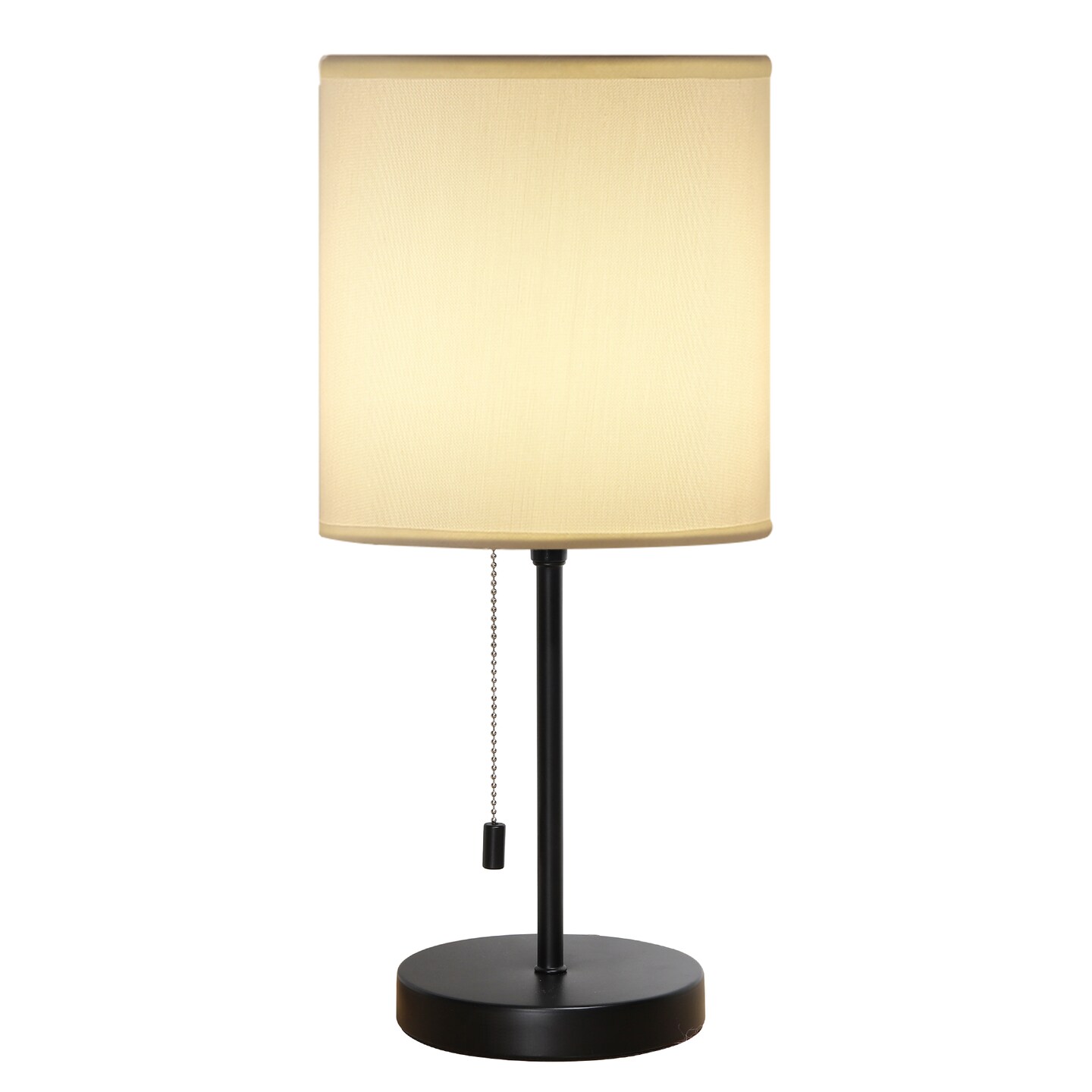 Modern Table Lamp, Simple with Cream Fabric Shade, Pull Chain Switch