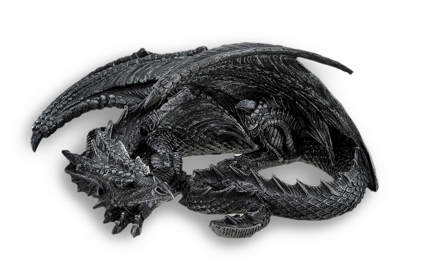 Somasaurus Metallic Black Gothic Sleeping Dragon Statue 12 in.