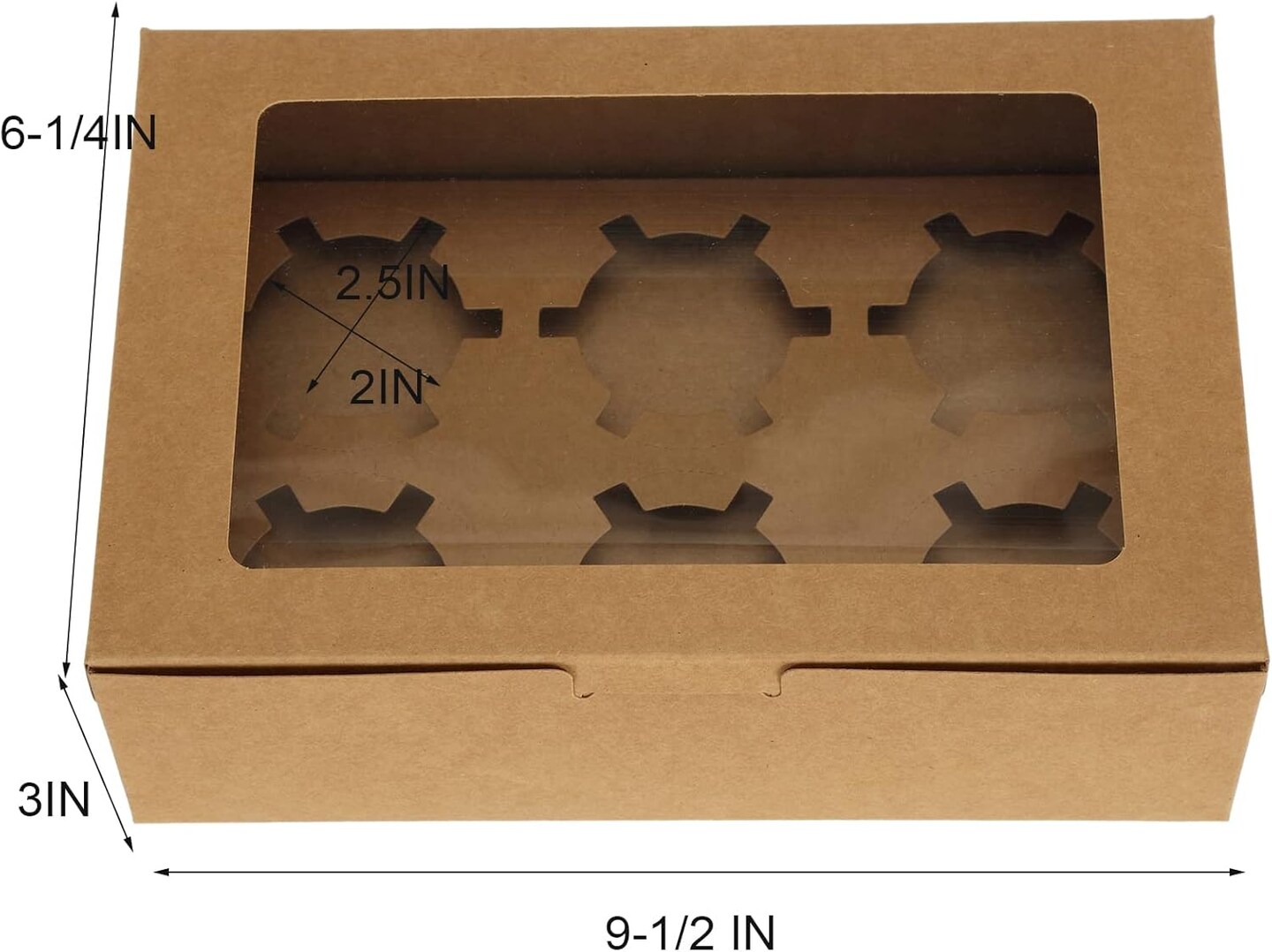 50 Pack Kraft Cupcake Box with Insert and Window Hold 6 Standard Cupcake, Food Grade Cupcake Carrier Container, Brown Bakery Box for Pastry, Cookies, Small Cake, Desserts Treat.