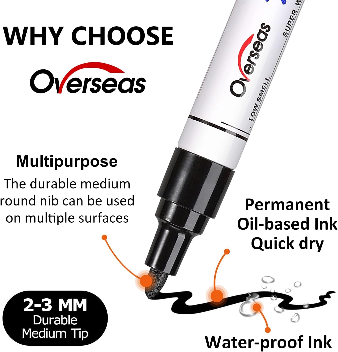 White and Black Paint Pens Paint Markers - 6 Pack Permanent Oil Based Paint Pen