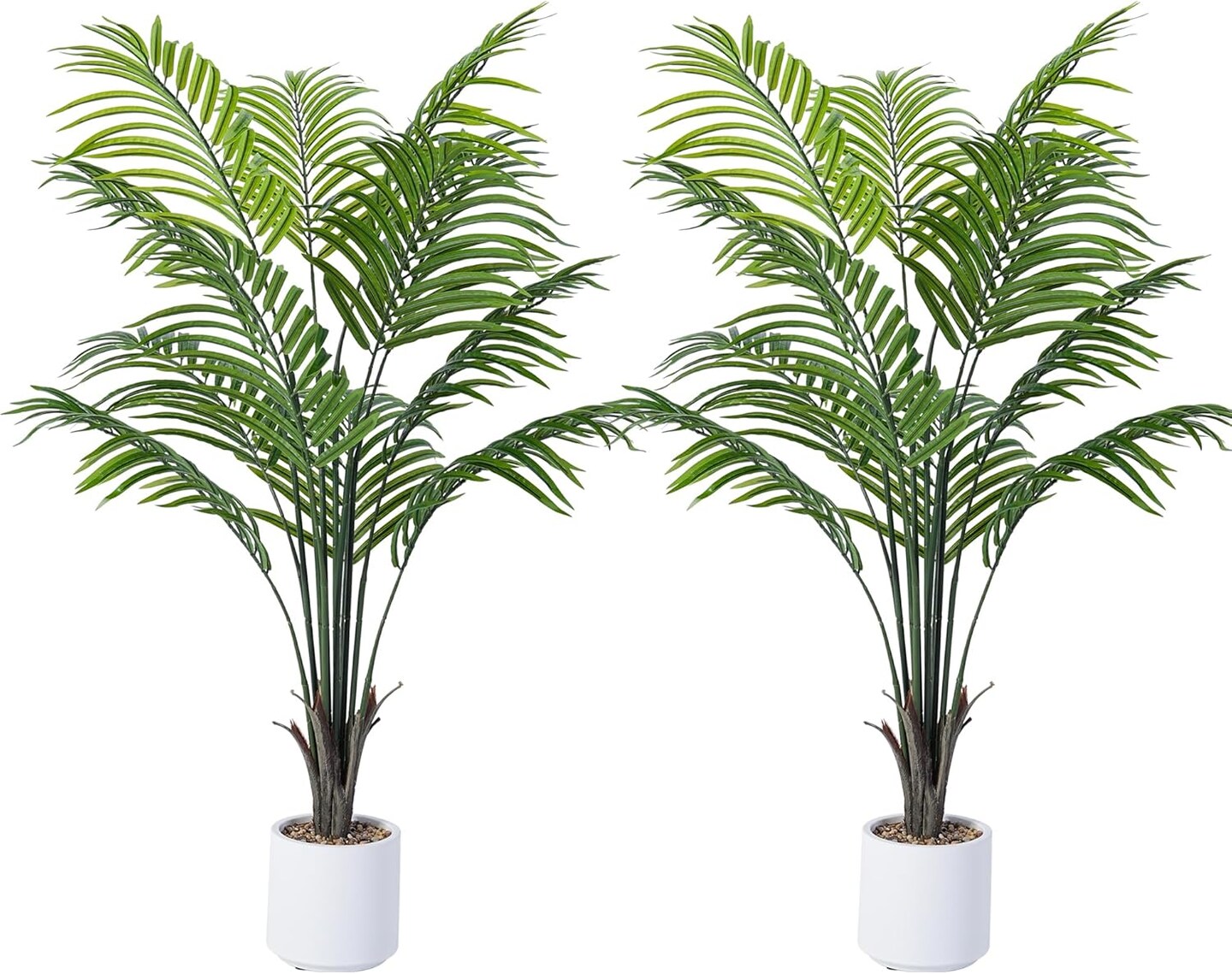 Artificial Areca Palm Tree 4FT Fake Potted Plant 2 Pack Faux Silk Tropical Areca Palm with 12 Trunks &#x26; Real Bark Design, Large Aritificial Plant in Pot for Home Living Room House Warmming Floor Decor