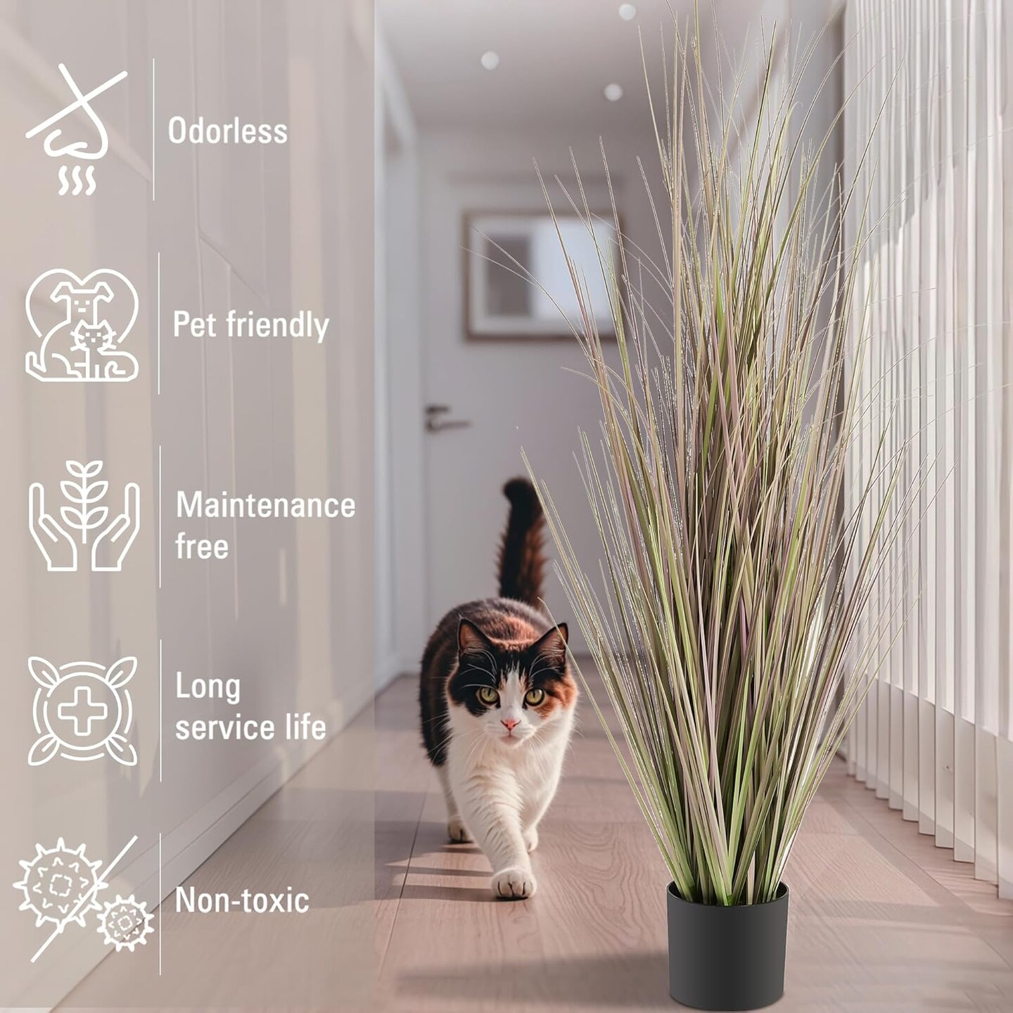 5 Feet Artificial Onion Grass, 59in Lifelike Indoor Outdoor Fake Grasses Plant, Home Office Wedding D&#xE9;cor Plants in Pot, Faux Houseplant, UV Resistant, Housewarming Gift, Purple