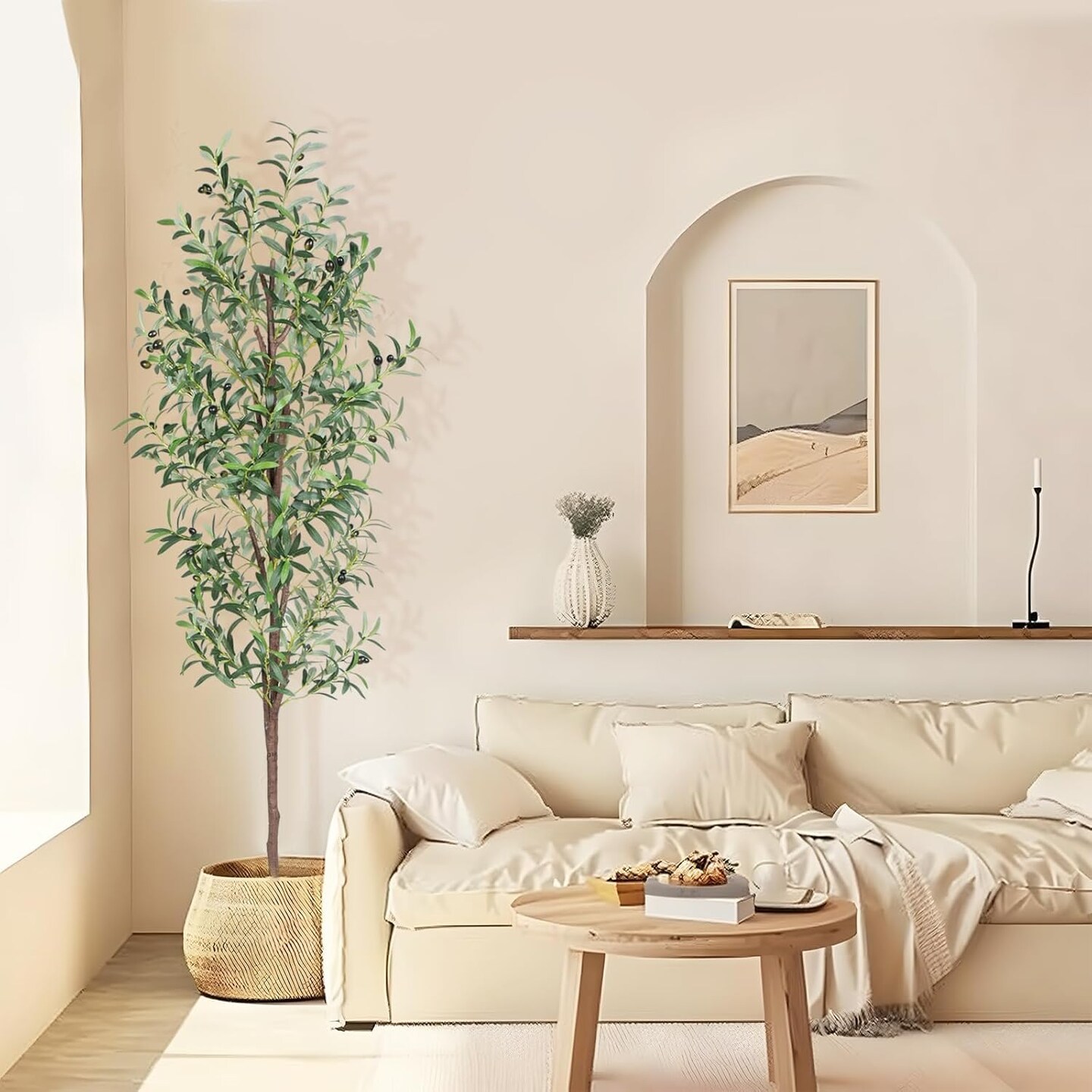 Artificial Olive Tree, 6FT Tall Faux Olive Trees 72in Outdoor Fake Potted Silk Plant with Trunk and Realistic 648 Leaves and 24 Fruits for Modern Office Home Decor Indoor&#xFF08;1pack&#xFF09;