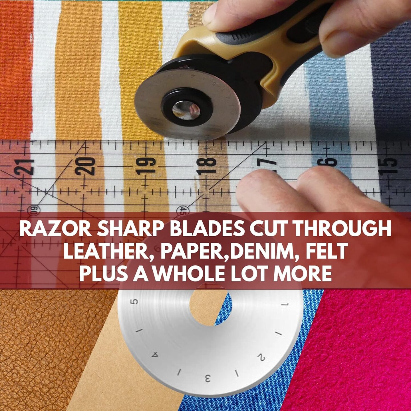60mm Rotary Cutter Replacement Blades, 5 Tungsten Steel Blades | Cuts Thick Layers of Fabric, Felt, Leather and Vinyl &#x2013; Compatible with Fiskars, Olfa, Clover and Other Brands