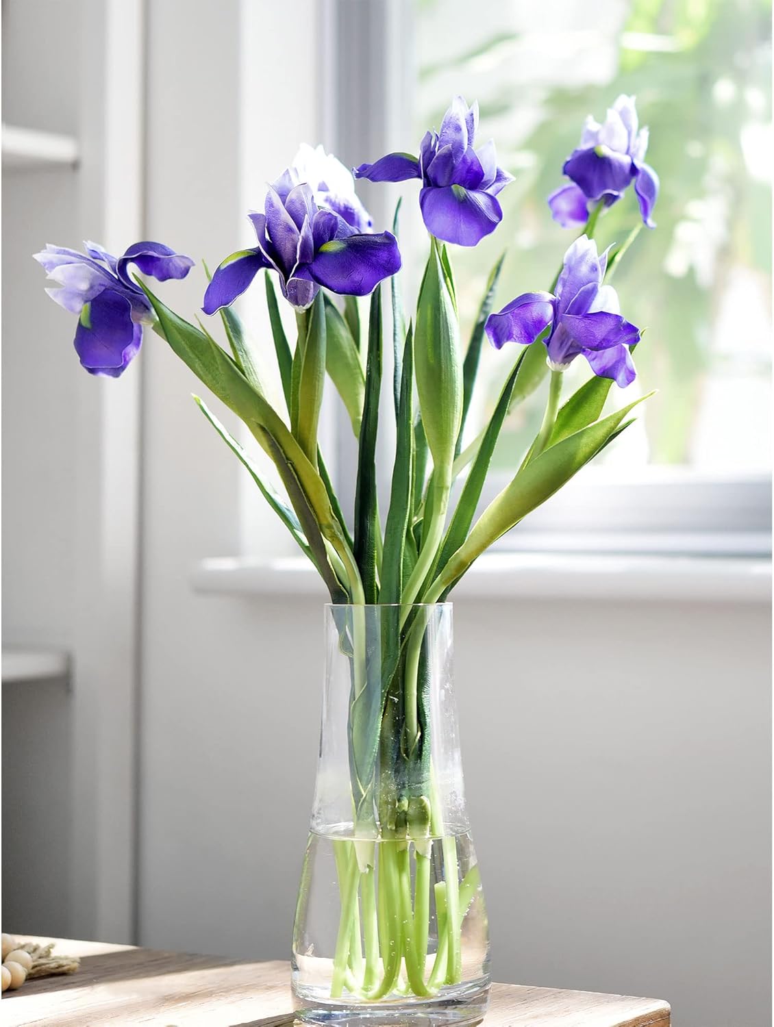 6 Long-Stem Real Touch Artificial Purple Irises &#x2013; Realistic Faux Flowers for Home D&#xE9;cor,