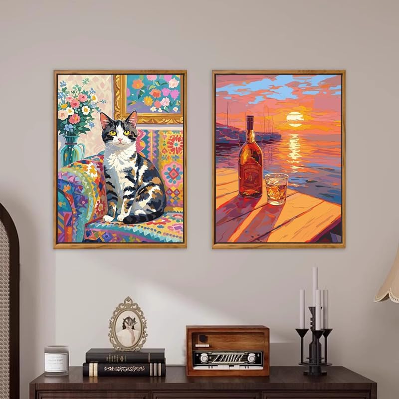 Paint by Numbers Kit for Adults Beginners,16&#x22; Wx20 L 2 Pack Canvas for Painting Kits for Adults in Colorful Box-Cat Allure and Sunset Glow