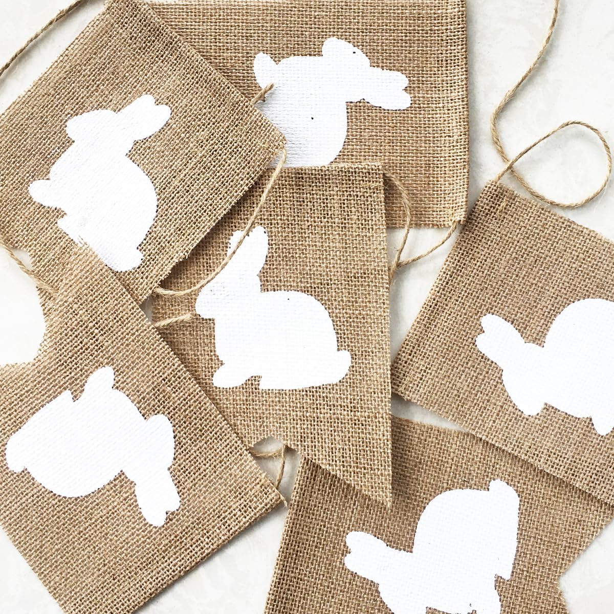 Rabbit Banner Burlap Easter Decorations Garland Bunny Bunting Home Decor for Mantle Fireplace Rustic Spring Themed Baby Shower Birthday Party Supplies