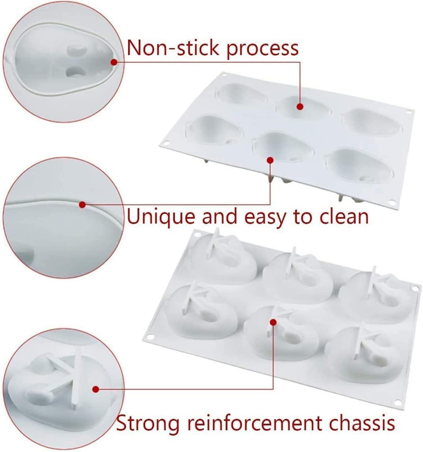 3D Easter Bunny Chocolate Silicone Mold, 6 Cavity Silicone Rabbit Mold, Silicone Chocolate Baking Mould for Easter Pastry Truffle Pudding Jelly Dessert Decoration&#xFF08;1 Pack)