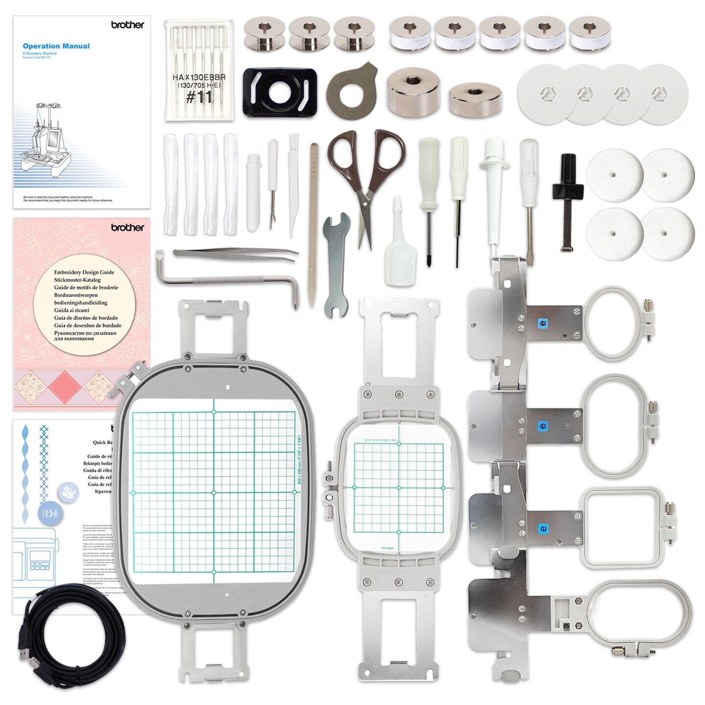 Brother PRS100 Single-Needle Embroidery Machine w/ Hat Hoop Set, Accessories Kit