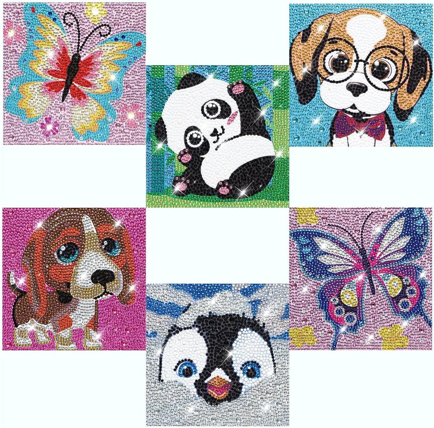 6 Pack Diamond Painting Kits Beginners,5D DIY Diamond Art Kit for Kids 6-8-9-10-12 Girls Boys,Cute Animals Big Gem Art and Crafts,Easy Small Full Drill Painting Kits for Wall Decor 6&#x22; X 6&#x22;