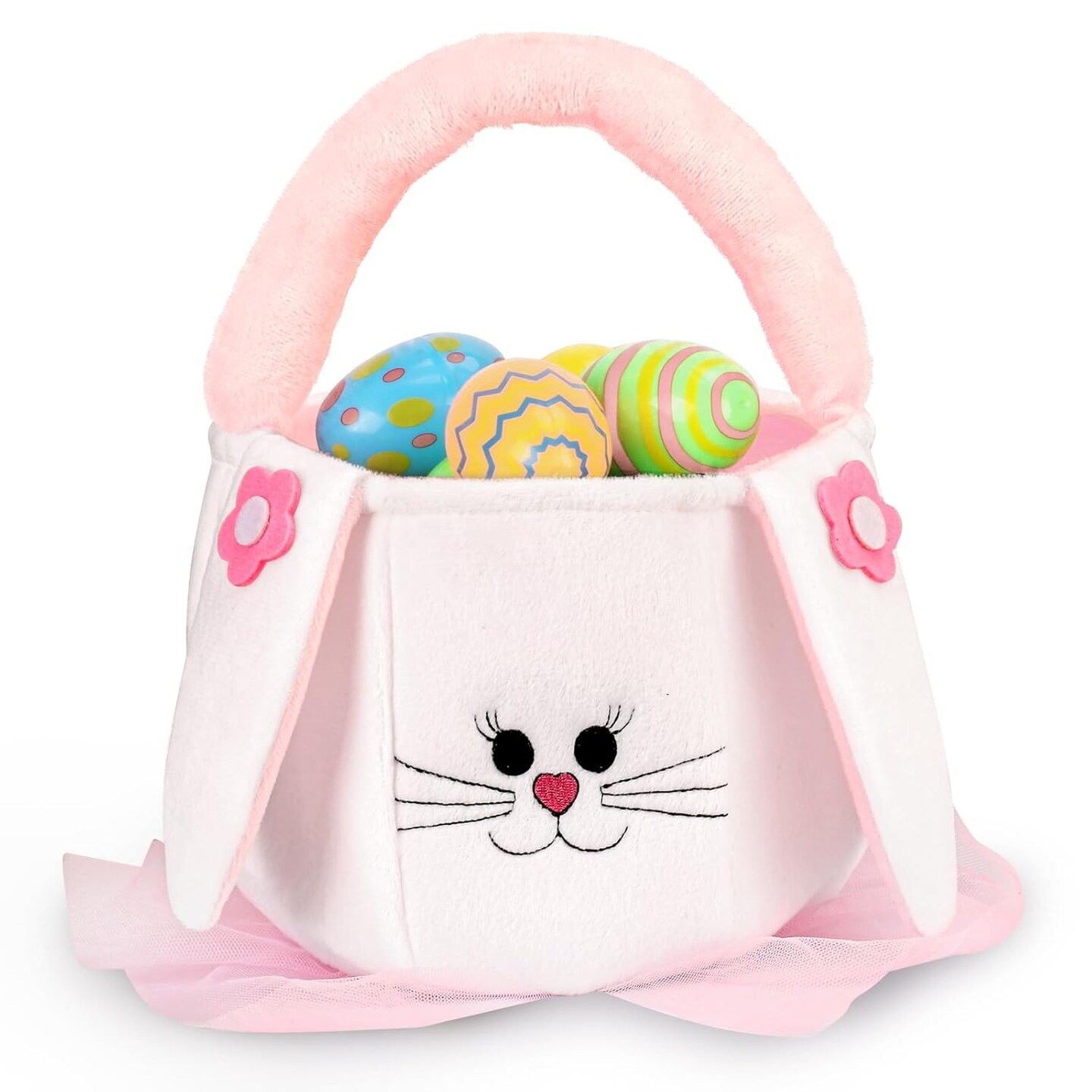 Easter Basket for Kids Empty - Bunny Easter Buckets with Rabbit Ears, Large Easter Basket Tote Bags for Egg Hunts, Easter Gifts for Girls