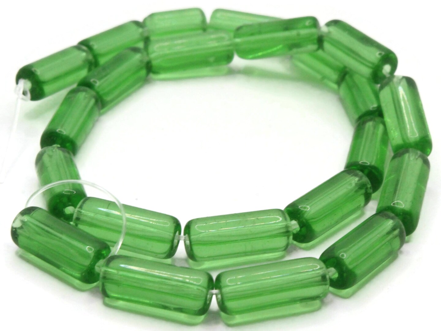 15mm Clear Green Glass Tube Beads
