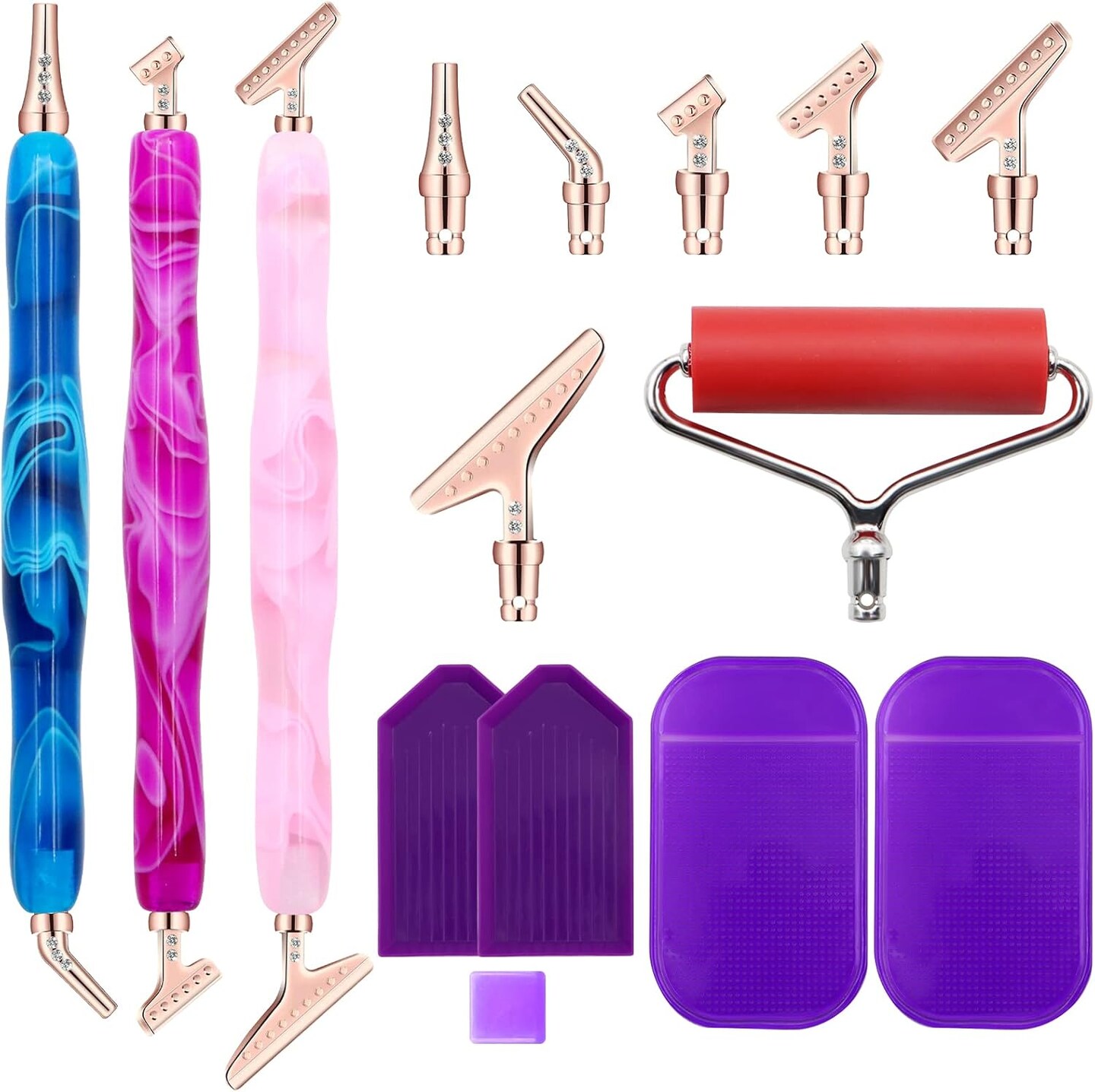 27-Piece Diamond Painting Pen Kit, 45&#xB0; Ergonomic Stainless Steel Metal Tips - Resin Diamond Art Pens - Diamond Painting Accessories Tools Pens for Diamond Painting Lovers Gifts (Rose Gold Tips)