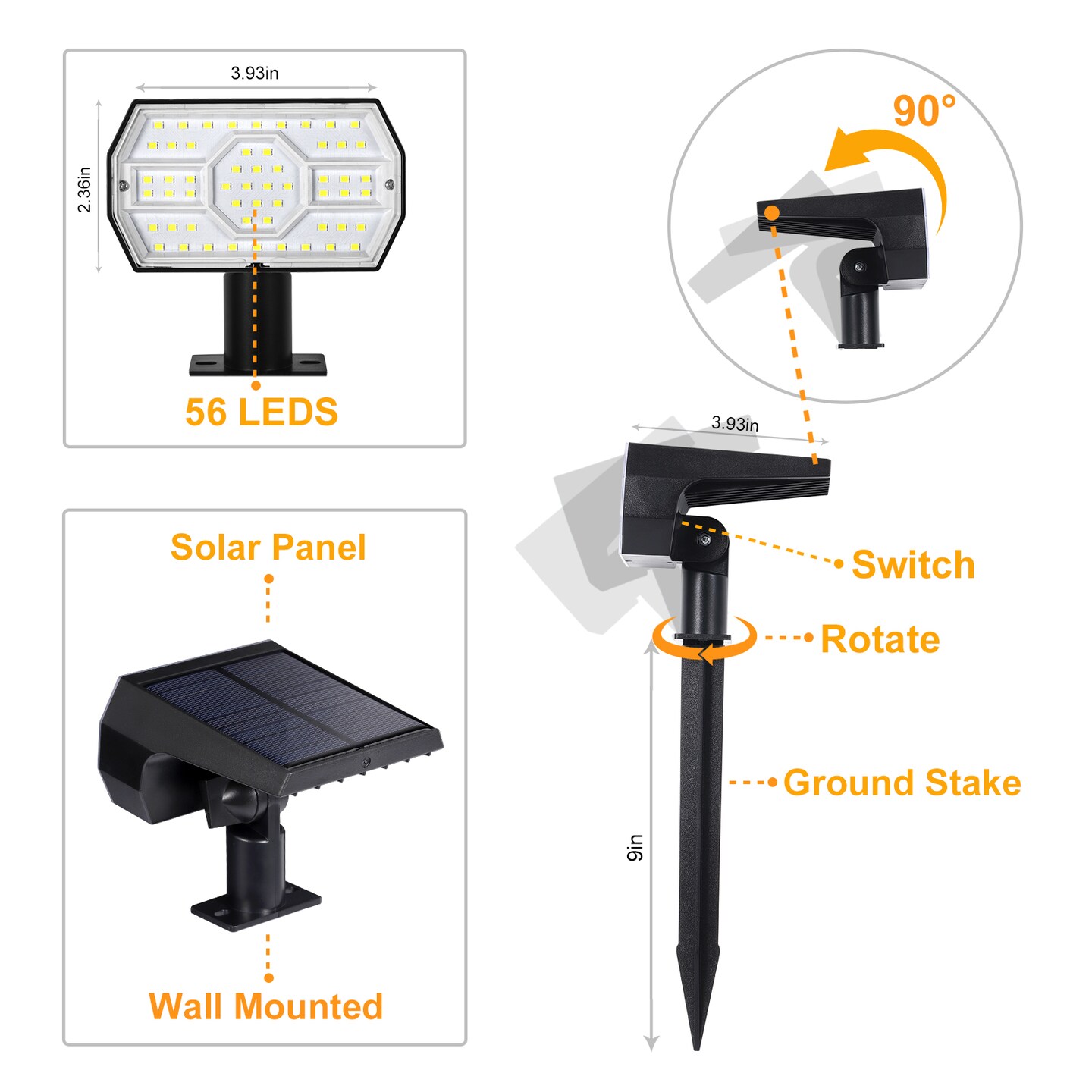 4PCS Waterproof Solar Landscape Spotlights,2-in-1 Adjustable for Yard Backyard