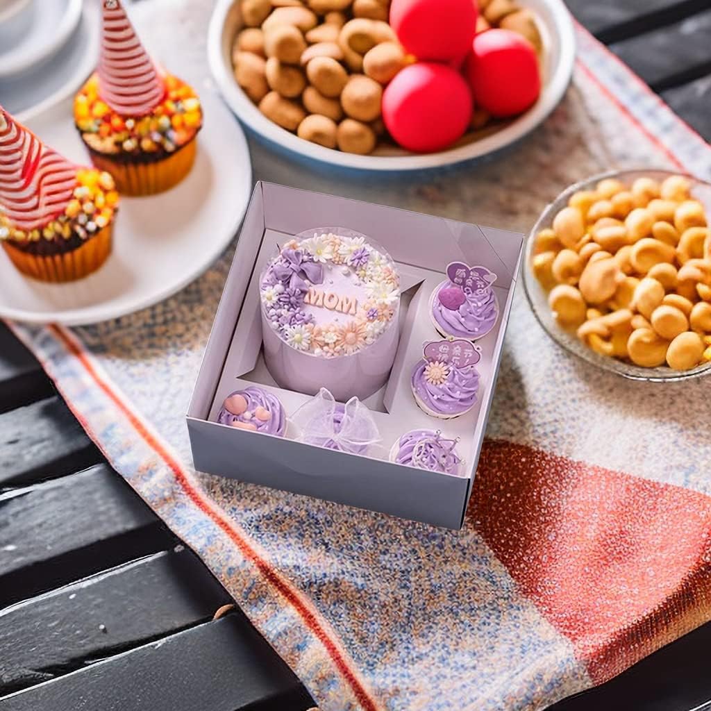 Bento Cake & Cupcake Box Set – Clear Cover, 4-inch Cake + 5 Cupcakes, 5-Pack