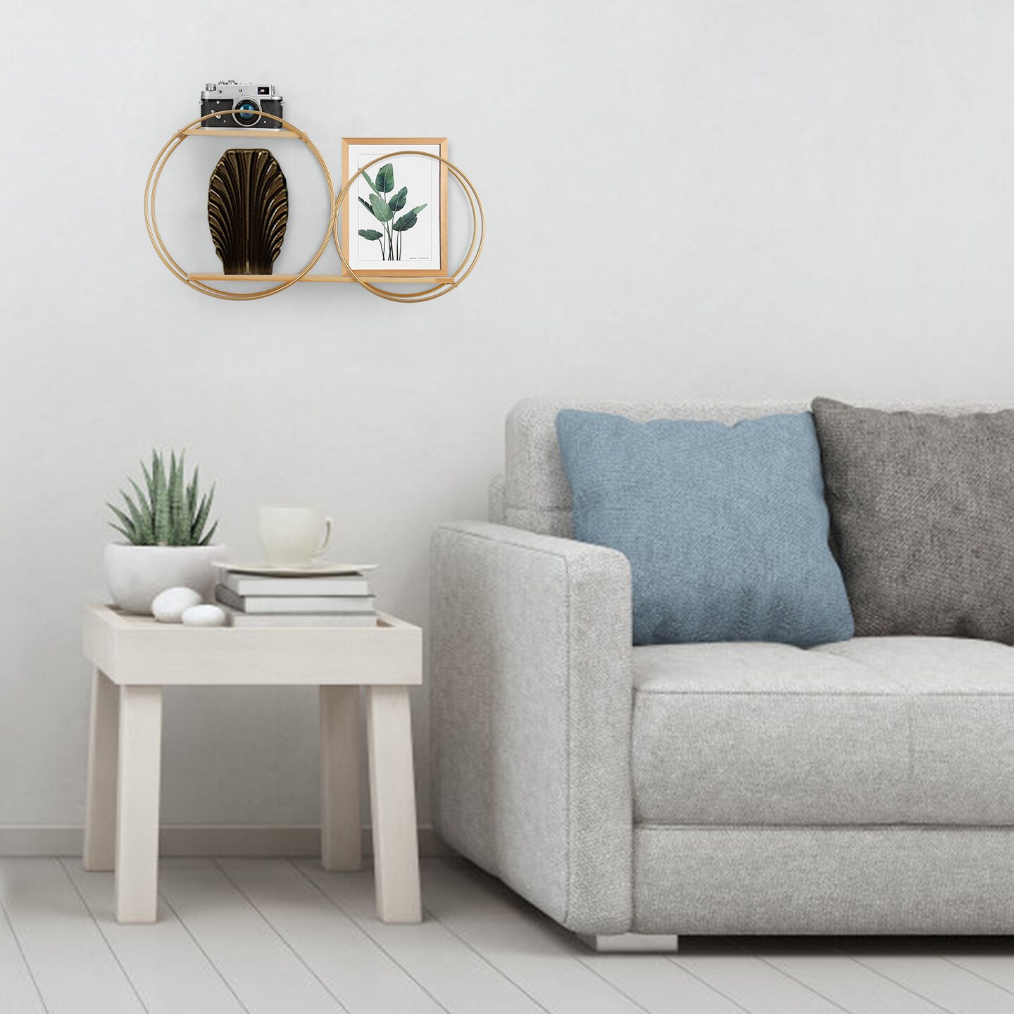 Floating Shelves Circular Metal Hold Plants Photos Home Decor Ornaments