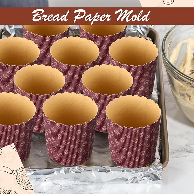 48 Pcs Easter Panettone Paper Pan Mold Corrugated Form for Cakes Bread Round Paper Baking Molds for Kitchen Muffin Cupcake Kulich Paska, Brown (12 oz)