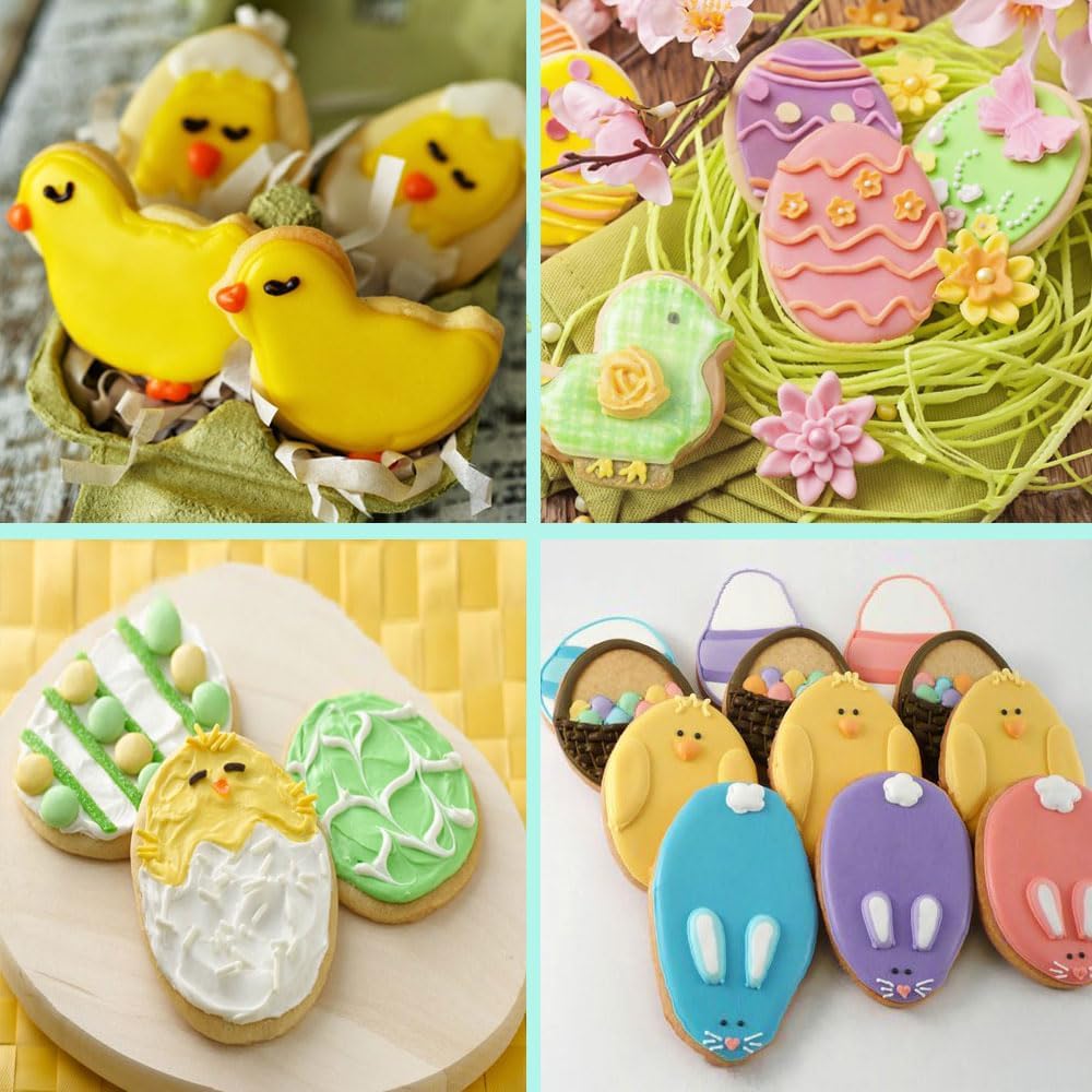 Easter Cookie Cutters Set, 5 Pcs Easter Bunny, Egg, Rabbit, Chick, Carrot Stainless Steel Biscuit Cutters for Easter Biscuits