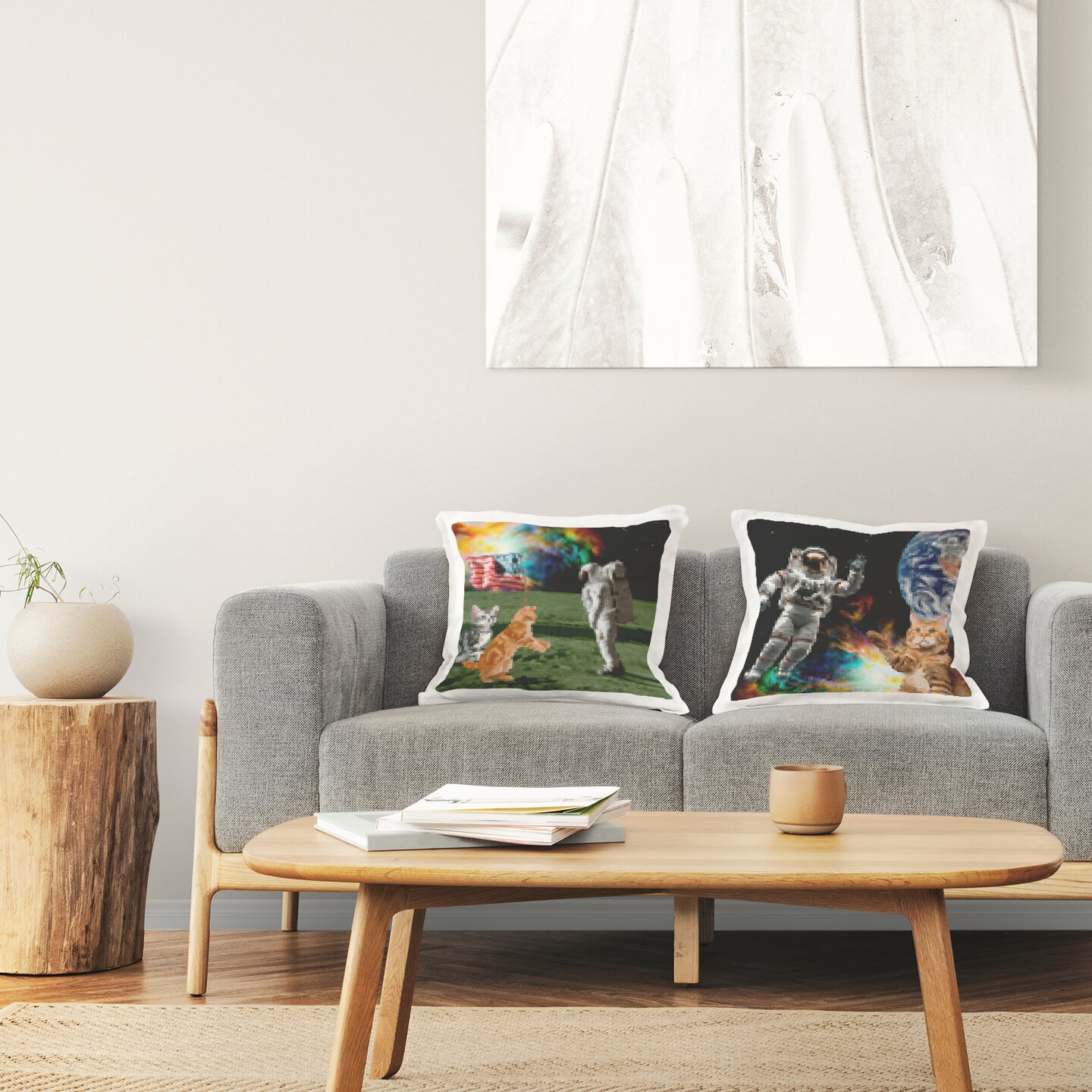 Stupell Industries Cats & Astronauts in Space 2pc Decorative Printed Throw Pillow Set Design by June Erica Vess, 18 x 7 x 18