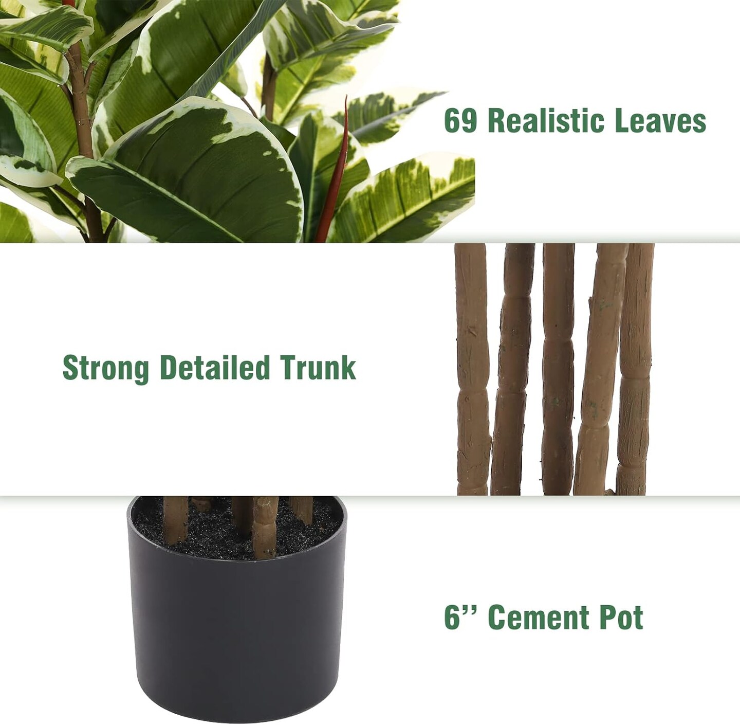 Artificial Rubber Tree Plant 6ft Tall Faux Ficus Tree Potted Fake Tropical Plants Decorative House Plants Large Floor Plants Artificial Trees for Home Office Store Room Decor