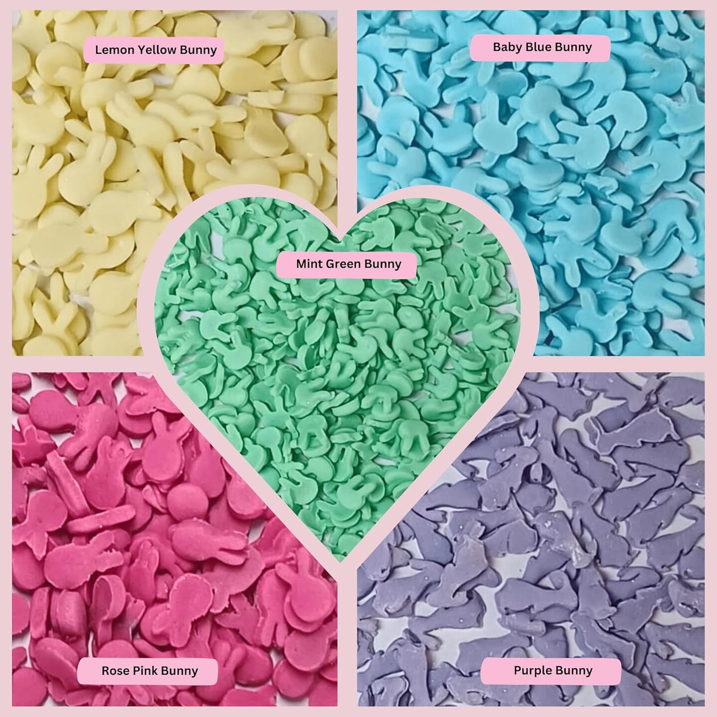 Assorted pack of 5 Parrot Green, Yellow, Pink and Sky Blue Easter Bunny I Cookies, Desserts &#x26; cupcake Decorating | Edible Sprinkles Mix for Baking &#x26; Cake Decorative