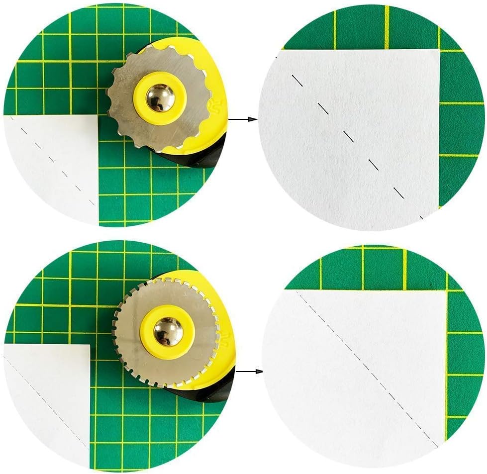 45mm Rotary Cutter Set with 9 Pack Replacement Rotary Blades Skip Rotary Blades Pinking Rotary Blades for Sewing Fabric Leather Quilting Cutter Paper Perforating Tool
