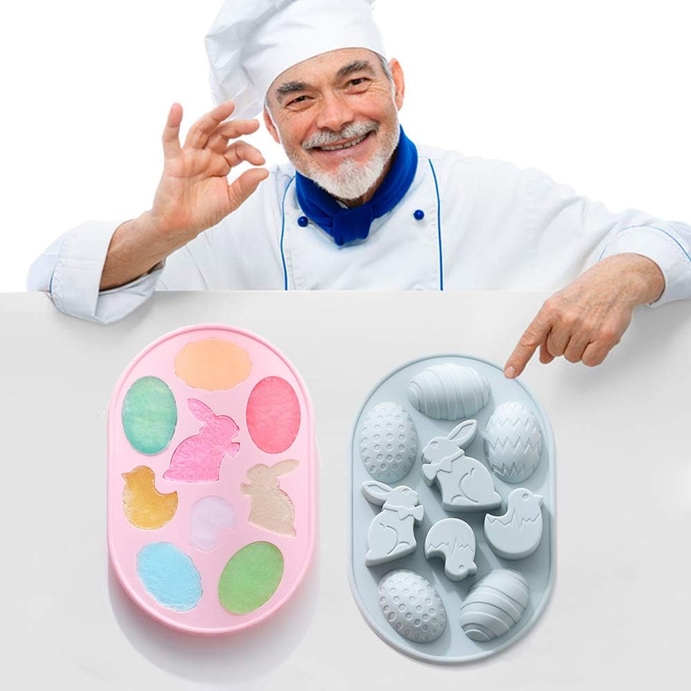 2 Pack Easter Rabbit Bunny Egg Silicone Molds, 3D Easter-theme Baking Mould Tray DIY Baking Tool for Chocolate Cake Dessert Candy Mousse Pastry Soap