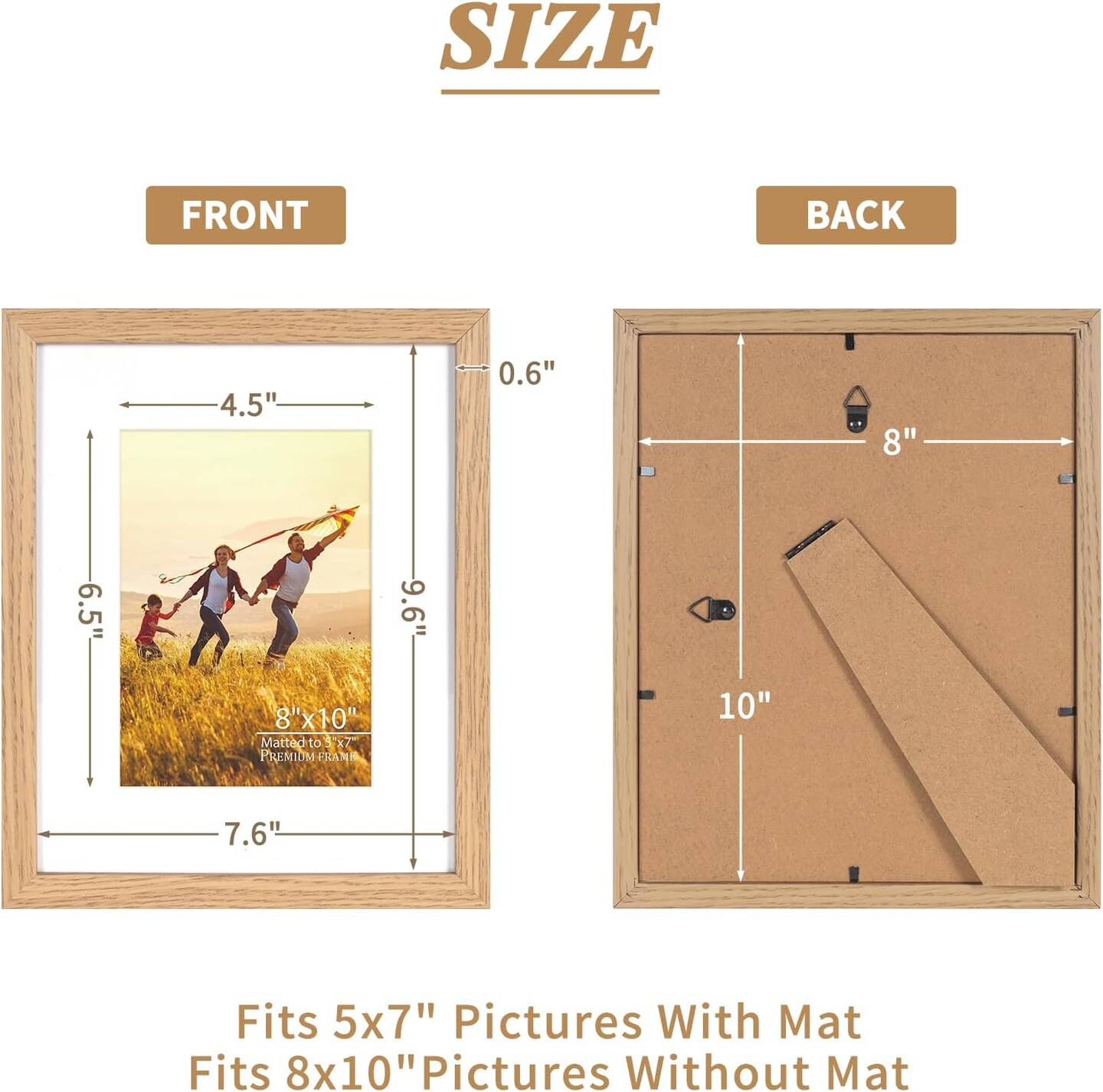 8x10 Picture Photo Frame, Oak Photo Frame Display 5x7 Pictures With Mat, 8by10 Picture Frames
