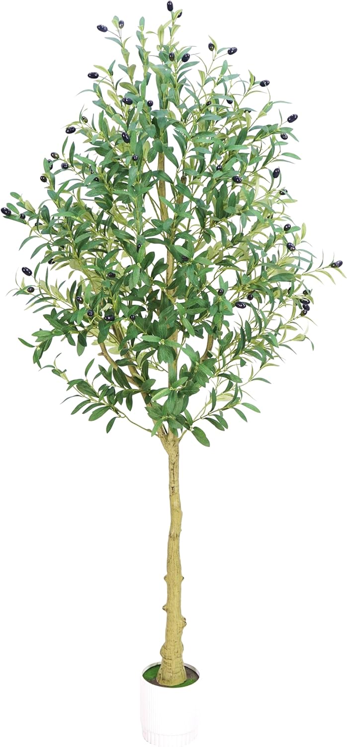 6ft Olive Tree, Olive Plant Artificial Indoor with 1296 Dense Leaves &#x26; 72 High-Simulated Olive Fruits- Easy Assembly, Low Maintenance (Thick Olive Tree, 6ft)